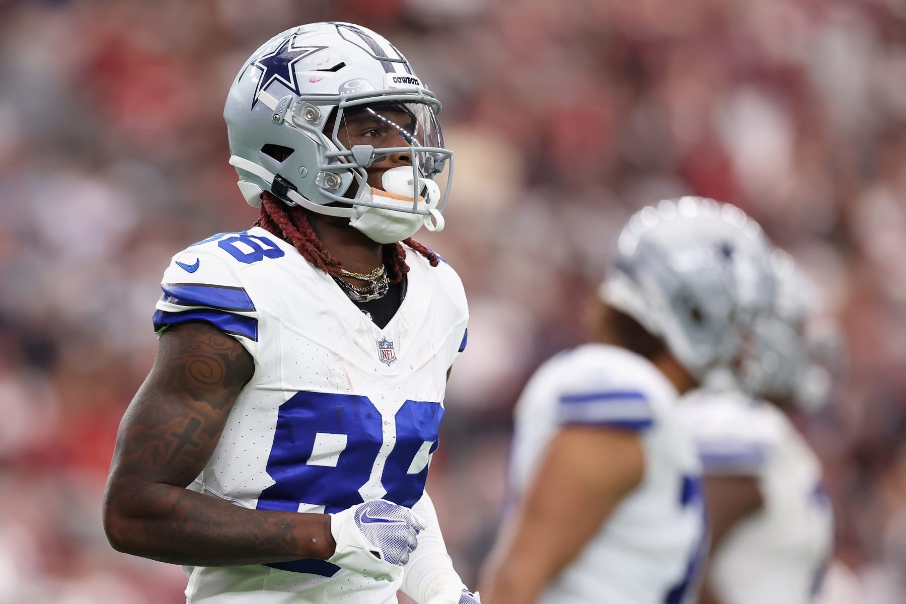 GLENDALE, ARIZONA - SEPTEMBER 24: Wide receiver CeeDee Lamb #88 of the Dallas Cowboys during the NFL game against the Arizona Cardinalsat State Farm Stadium on September 24, 2023 in Glendale, Arizona.  The Cardinals defeated the Cowboys 28-16.  (Photo by Christian Petersen/Getty Images)
