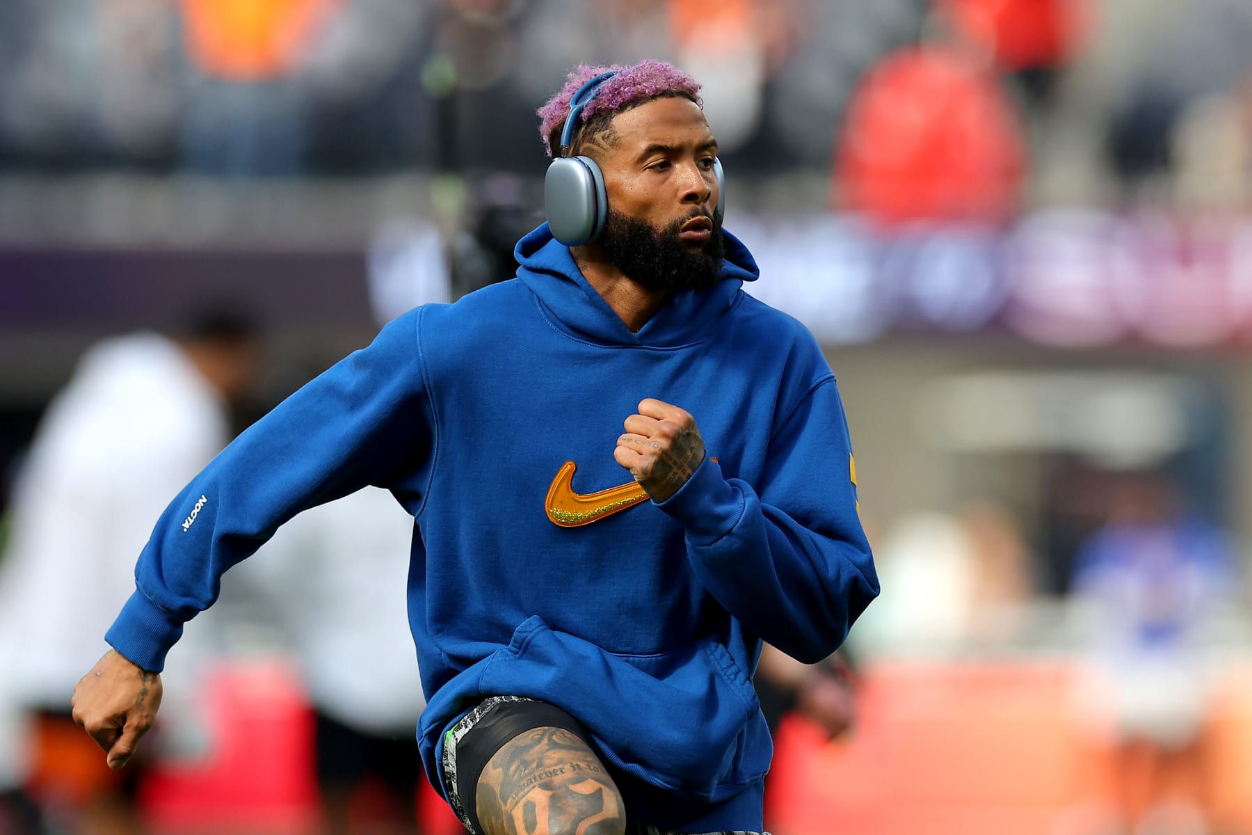 INGLEWOOD, CALIFORNIA - FEBRUARY 13: Odell Beckham Jr. #3 of the Los Angeles Rams warms up before Super Bowl LVI against the Cincinnati Bengals at SoFi Stadium on February 13, 2022 in Inglewood, California. (Photo by Kevin C. Cox/Getty Images)