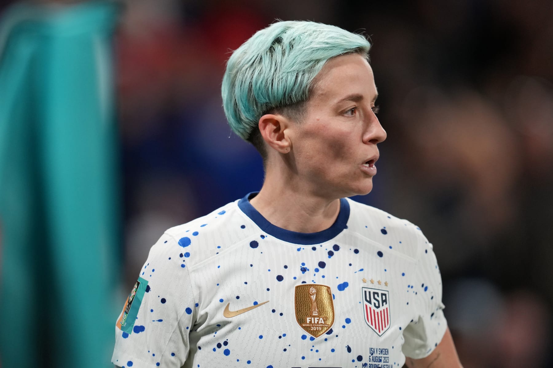 MELBOURNE, AUSTRALIA - AUGUST 06: Megan Rapinoe #15 of the United States readies to take a corner kick during extra time of the FIFA Women's World Cup Australia & New Zealand 2023 Round of 16 match between Sweden and the United States at Melbourne Rectangular Stadium on August 06, 2023 in Melbourne, Australia. (Photo by Brad Smith/USSF/Getty Images for USSF)