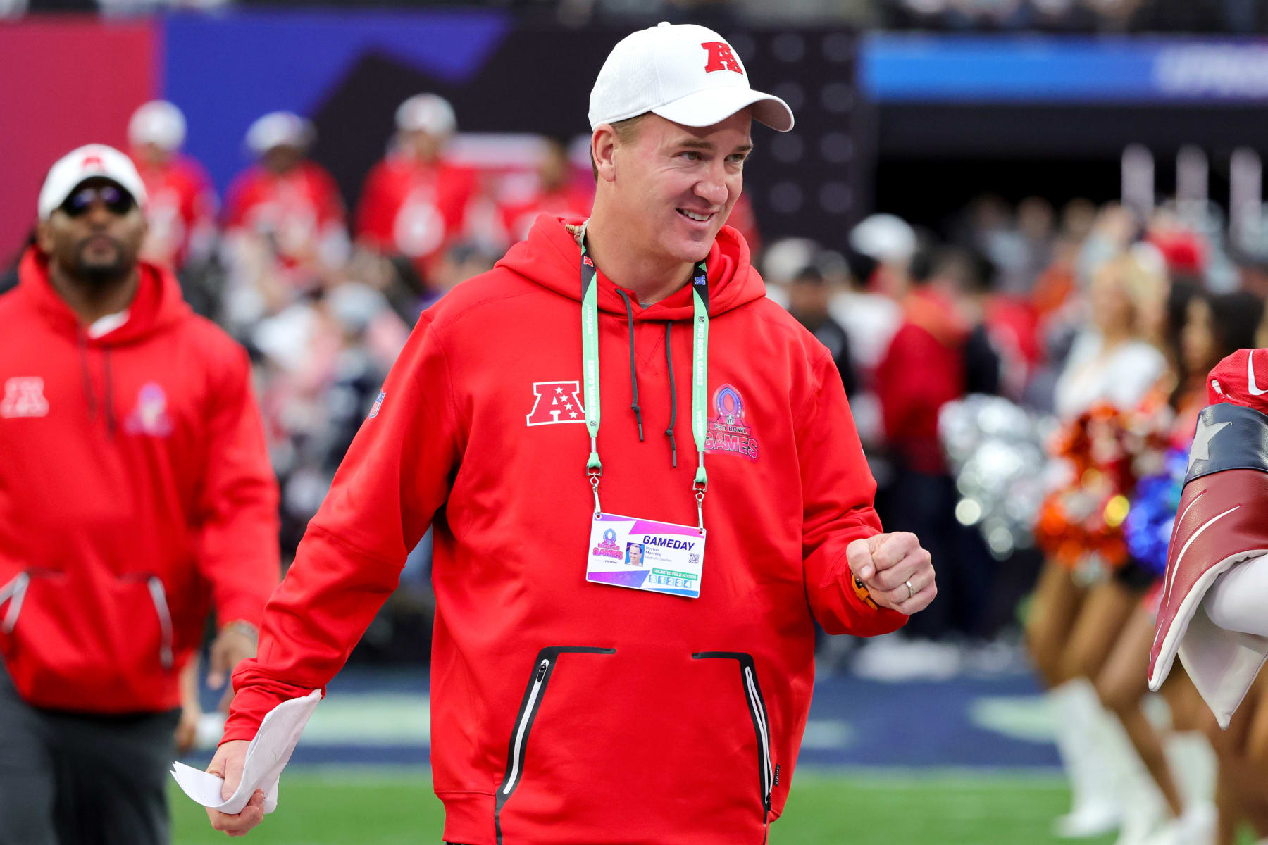 LAS VEGAS, NEVADA - FEBRUARY 05: AFC head coach Peyton Manning looks on during the 2023 NFL Pro Bowl Games at Allegiant Stadium on February 05, 2023 in Las Vegas, Nevada. (Photo by Ethan Miller/Getty Images)