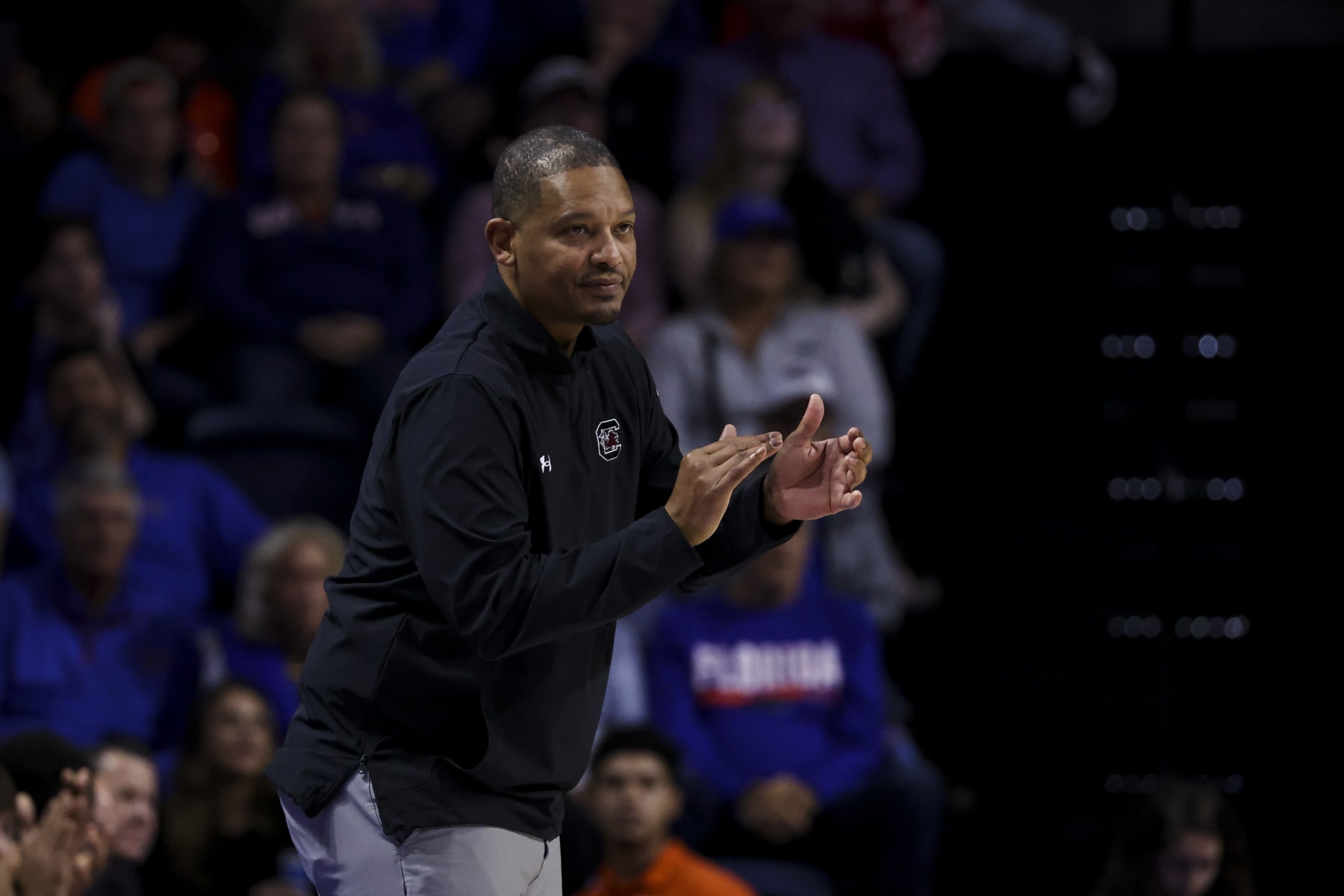 GAINESVILLE, FLORIDA - JANUARY 25: Head Coach Lamont Paris of the South Carolina Gamecocks looks on during the second half of a game against the Florida Gators at the Stephen C. O'Connell Center on January 25, 2023 in Gainesville, Florida. (Photo by James Gilbert/Getty Images)