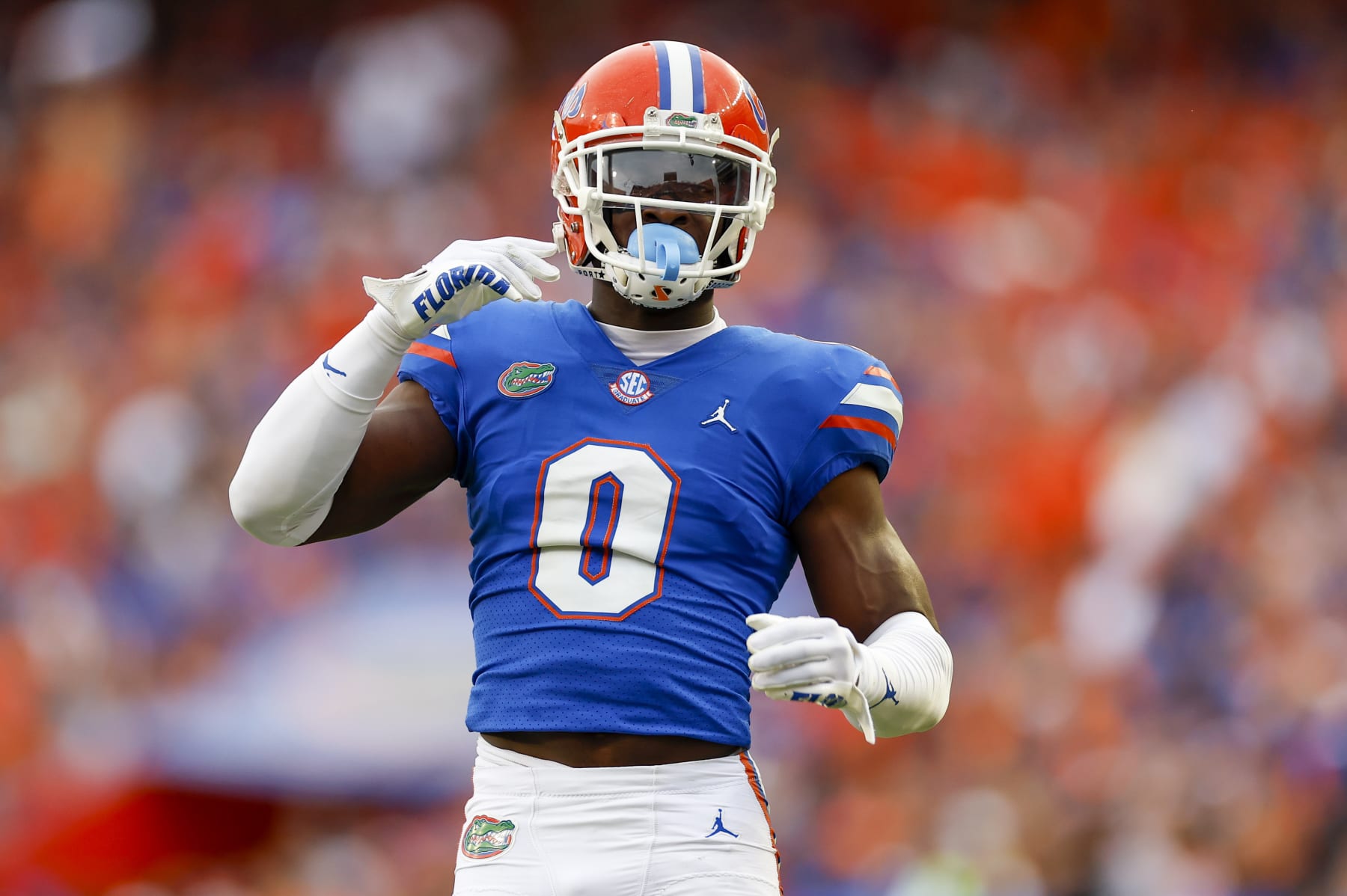 GAINESVILLE, FL - SEPTEMBER 10: Florida Gators safety Trey Dean III (0) during the game between the Kentucky Wildcats and the Florida Gators on September 10, 2022 at Ben Hill Griffin Stadium at Florida Field in Gainesville, Fl. (Photo by David Rosenblum/Icon Sportswire via Getty Images)