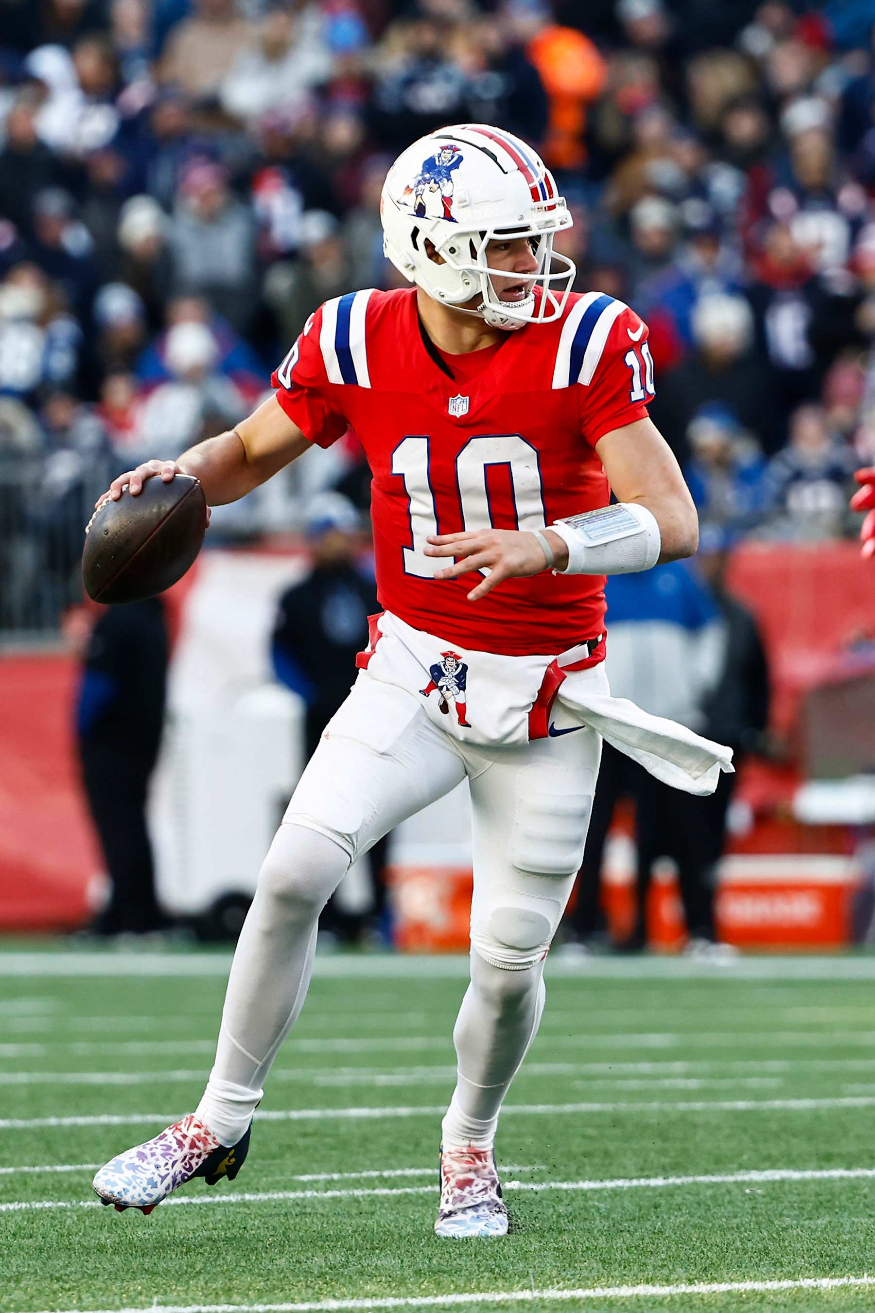 New England Patriots quarterback Drake Maye desperately needs upgrades at the wide receiver position. 