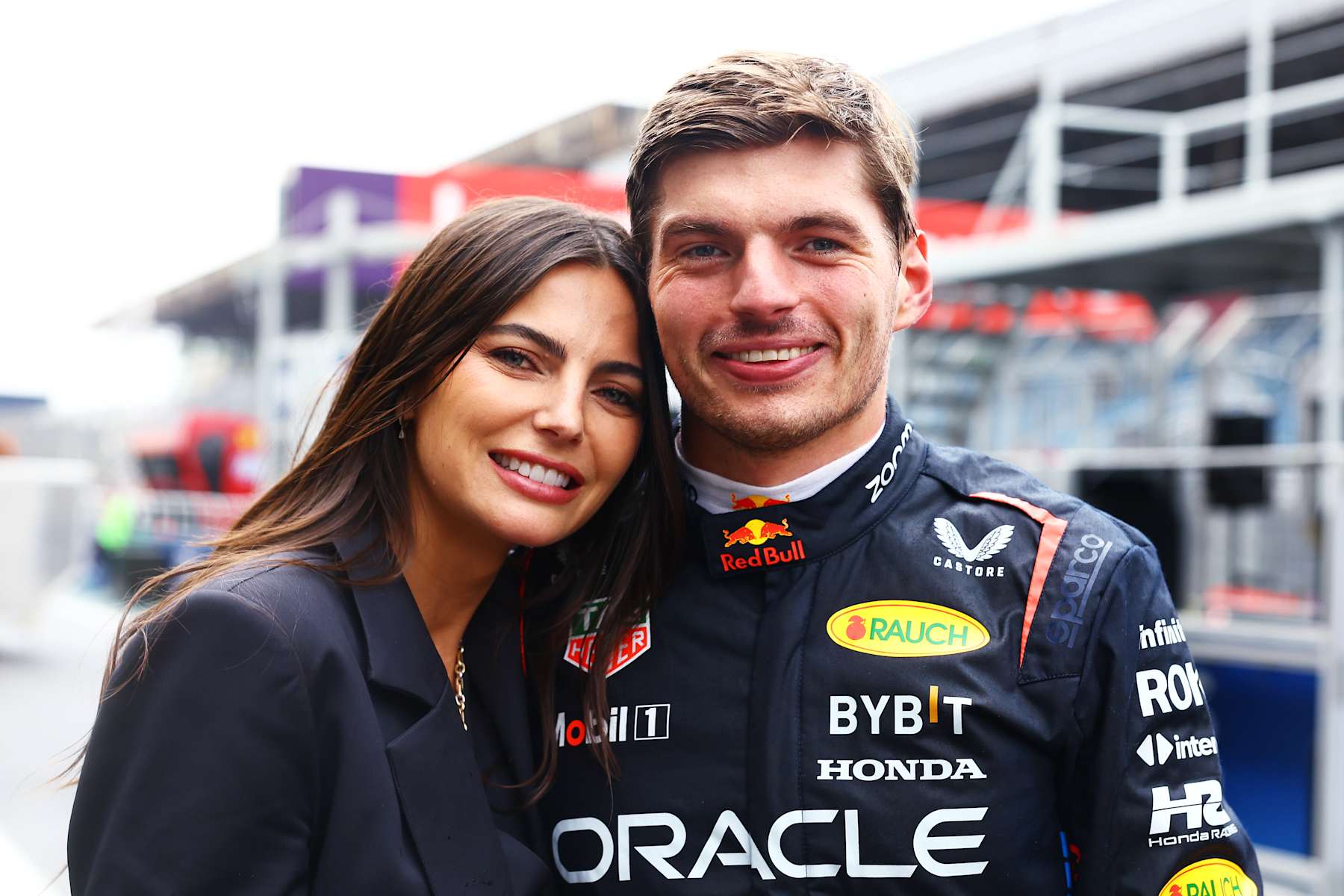 SAO PAULO, BRAZIL - NOVEMBER 03: Race winner Max Verstappen of the Netherlands and Oracle Red Bull Racing and Kelly Piquet pose for a photo after the F1 Grand Prix of Brazil at Autodromo Jose Carlos Pace on November 03, 2024 in Sao Paulo, Brazil. (Photo by Mark Thompson/Getty Images)