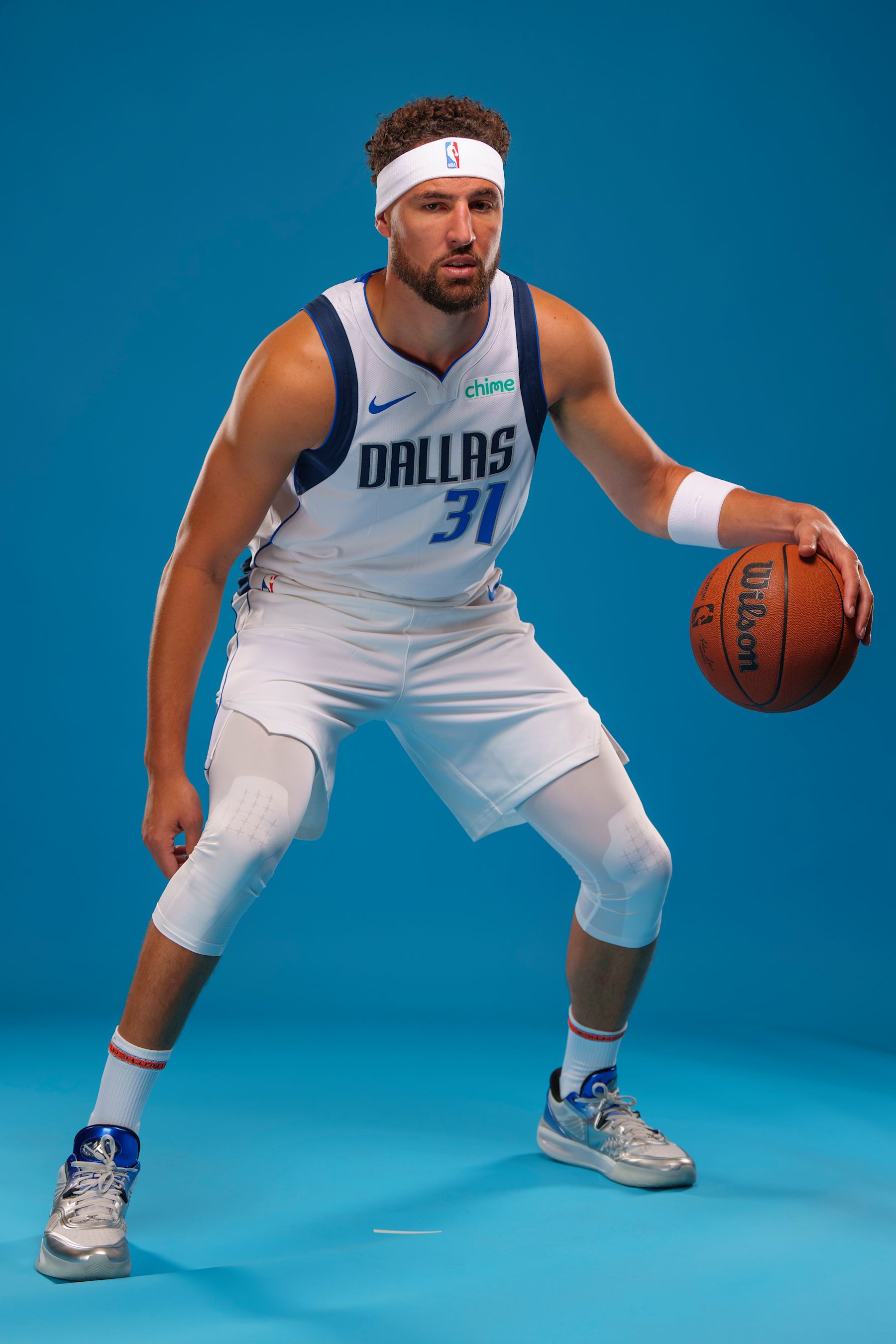 DALLAS, TEXAS - SEPTEMBER 30: Klay Thompson #31 of the Dallas Mavericks poses for a portrait during the Dallas Mavericks Media Day at Mavericks Training Center on September 30, 2024 in Dallas, Texas. NOTE TO USER: User expressly acknowledges and agrees that, by downloading and or using this photograph, User is consenting to the terms and conditions of the Getty Images License Agreement. (Photo by Sam Hodde/Getty Images)