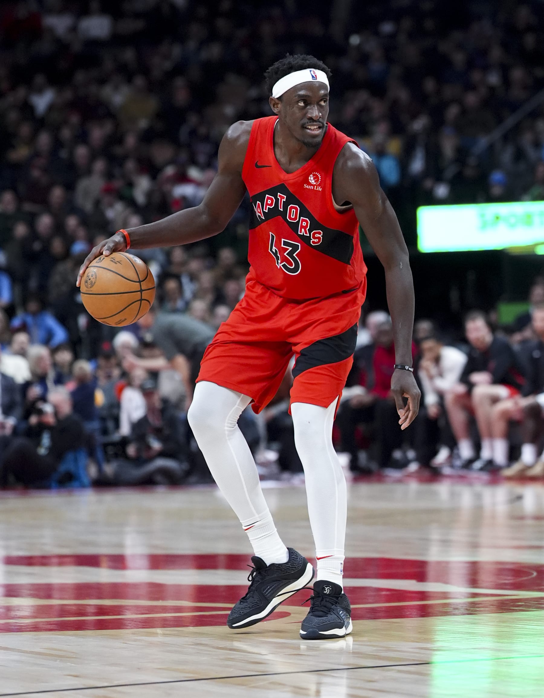 TORONTO, ON - DECEMBER 6: Pascal Siakam #43 of the Toronto Raptors dribbles against the Miami Heat during the second half of their basketball game at the Scotiabank Arena on December 6, 2023 in Toronto, Ontario, Canada. NOTE TO USER: User expressly acknowledges and agrees that, by downloading and/or using this Photograph, user is consenting to the terms and conditions of the Getty Images License Agreement. (Photo by Mark Blinch/Getty Images) TORONTO, ON - DECEMBER 6: Pascal Siakam #43 of the Toronto Raptors dribbles against the Miami Heat during the second half of their basketball game at the Scotiabank Arena on December 6, 2023 in Toronto, Ontario, Canada. NOTE TO USER: User expressly acknowledges and agrees that, by downloading and/or using this Photograph, user is consenting to the terms and conditions of the Getty Images License Agreement. (Photo by Mark Blinch/Getty Images)