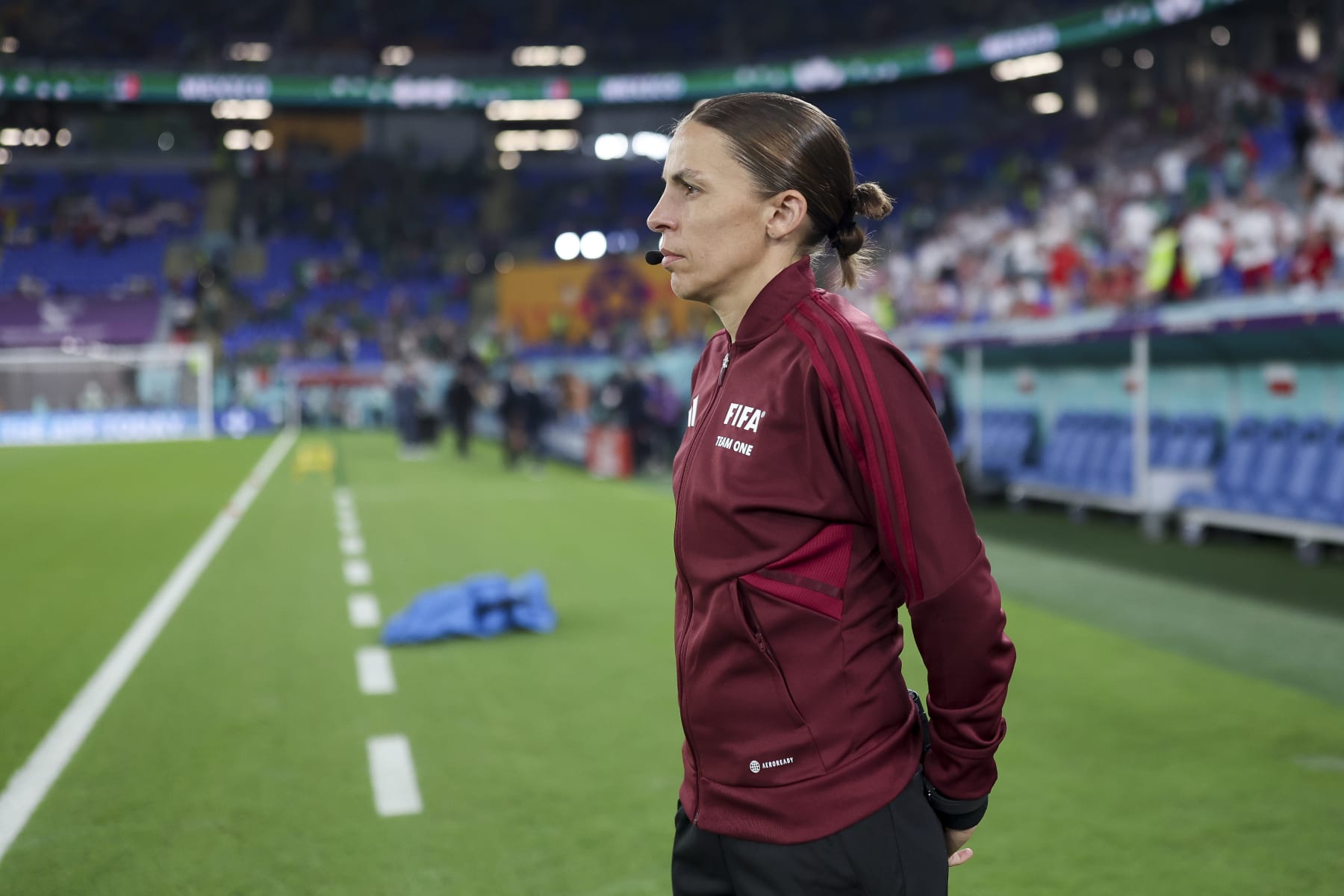 DOHA, QATAR - NOVEMBER 22: Referee Stephanie Frappart of France looks on prior to the FIFA World Cup Qatar 2022 Group C match between Mexico and Poland at Stadium 974 on November 22, 2022 in Doha, Qatar. (Photo by Maja Hitij - FIFA/FIFA via Getty Images)