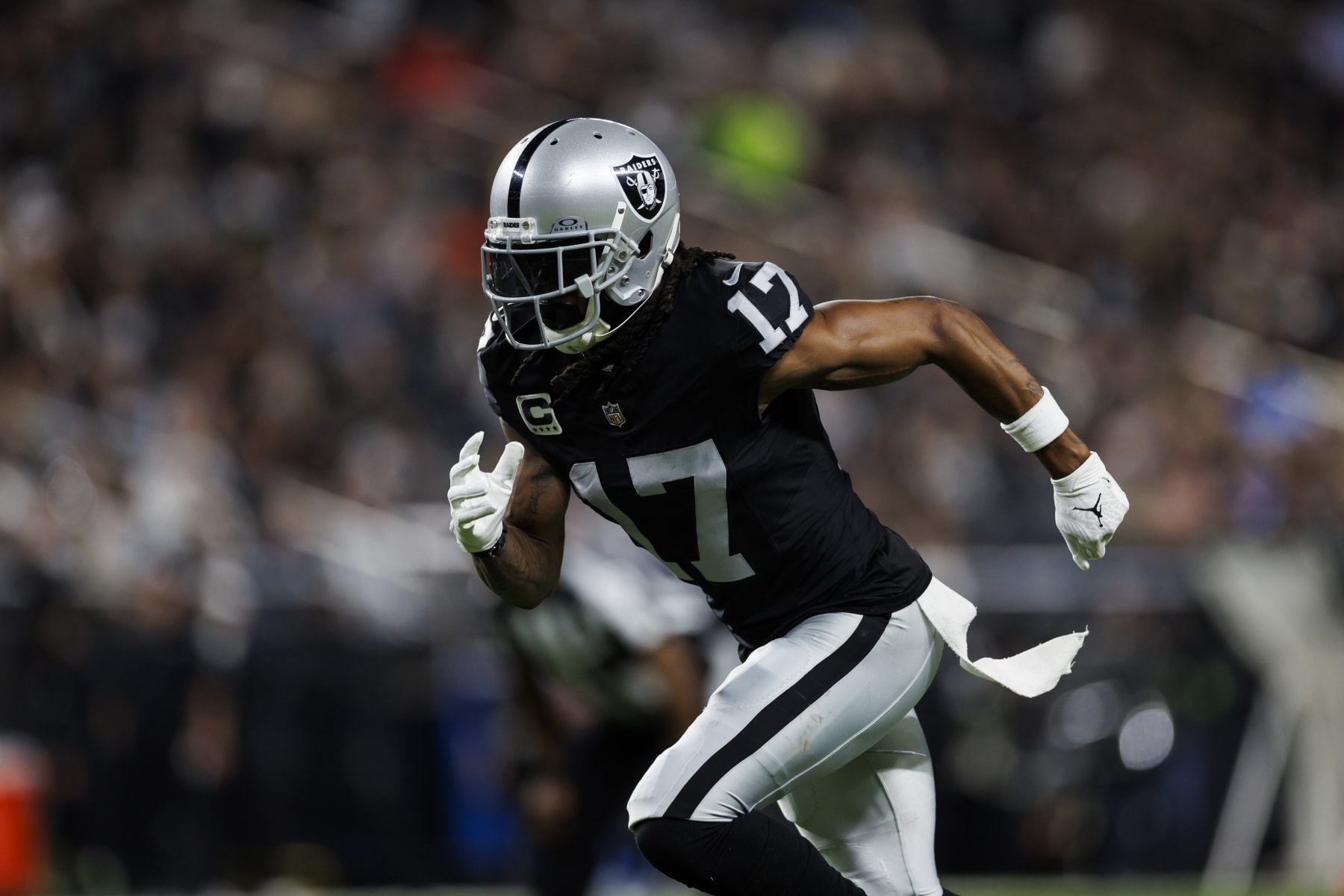 LAS VEGAS, NEVADA - DECEMBER 14: Davante Adams #17 of the Las Vegas Raiders runs a route during an NFL football game against the Los Angeles Chargers at Allegiant Stadium on December 14, 2023 in Las Vegas, Nevada. (Photo by Ryan Kang/Getty Images)