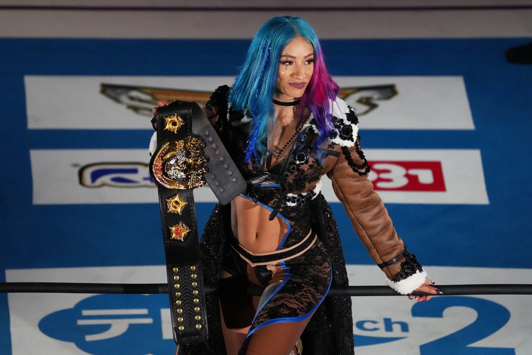 TOKYO, JAPAN - APRIL 08: Mercedes Mone (Sasha Banks) enters the ring during the New Japan Pro-Wrestling - Sakura Genesis 2023 at Ryogoku Kokugikan on April 08, 2023 in Tokyo, Japan. (Photo by Etsuo Hara/Getty Images)