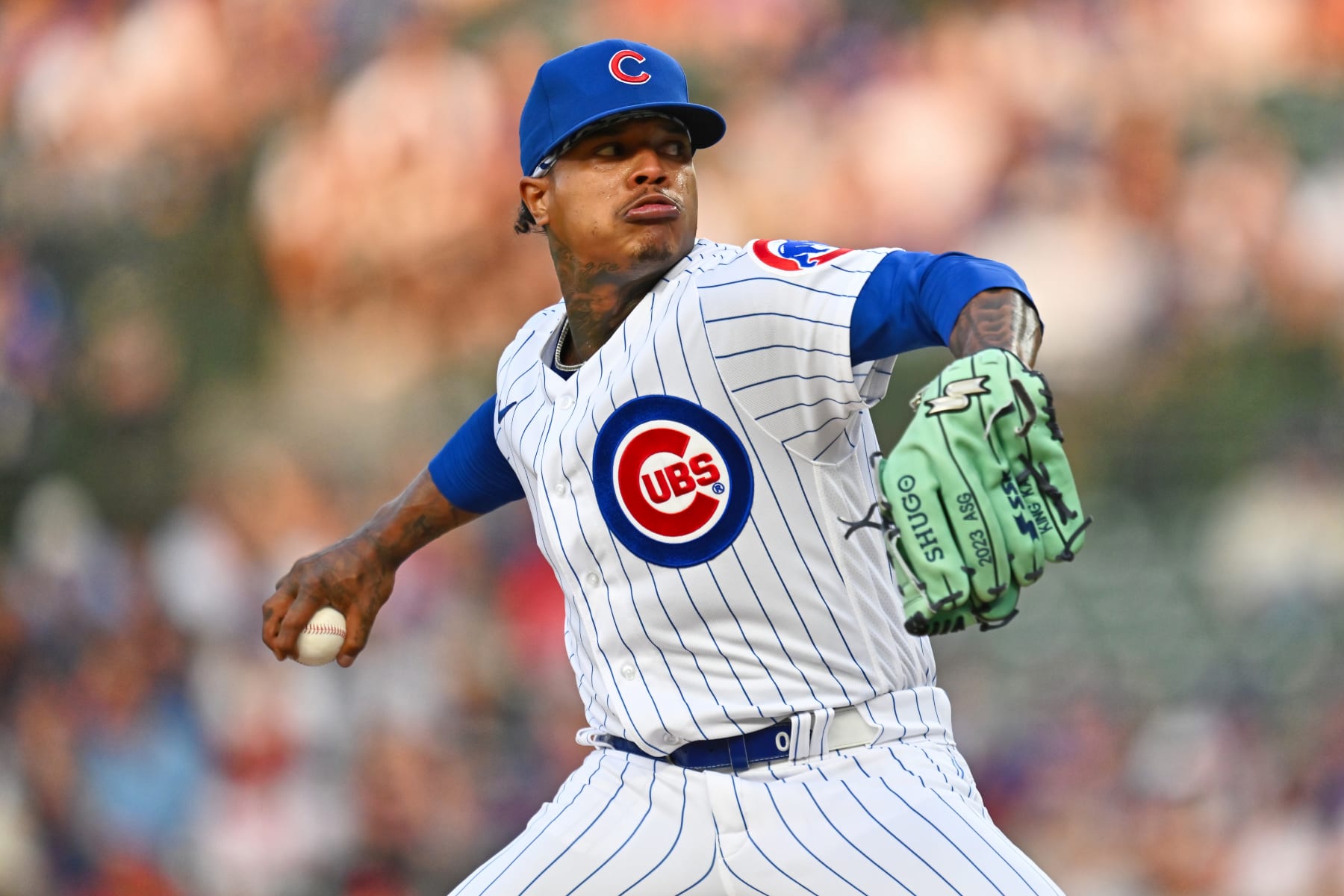 CHICAGO, IL - JULY 31:  Marcus Stroman #0 of the Chicago Cubs pitches against the Cincinnati Reds at Wrigley Field on July 31, 2023 in Chicago, Illinois.  (Photo by Jamie Sabau/Getty Images)
