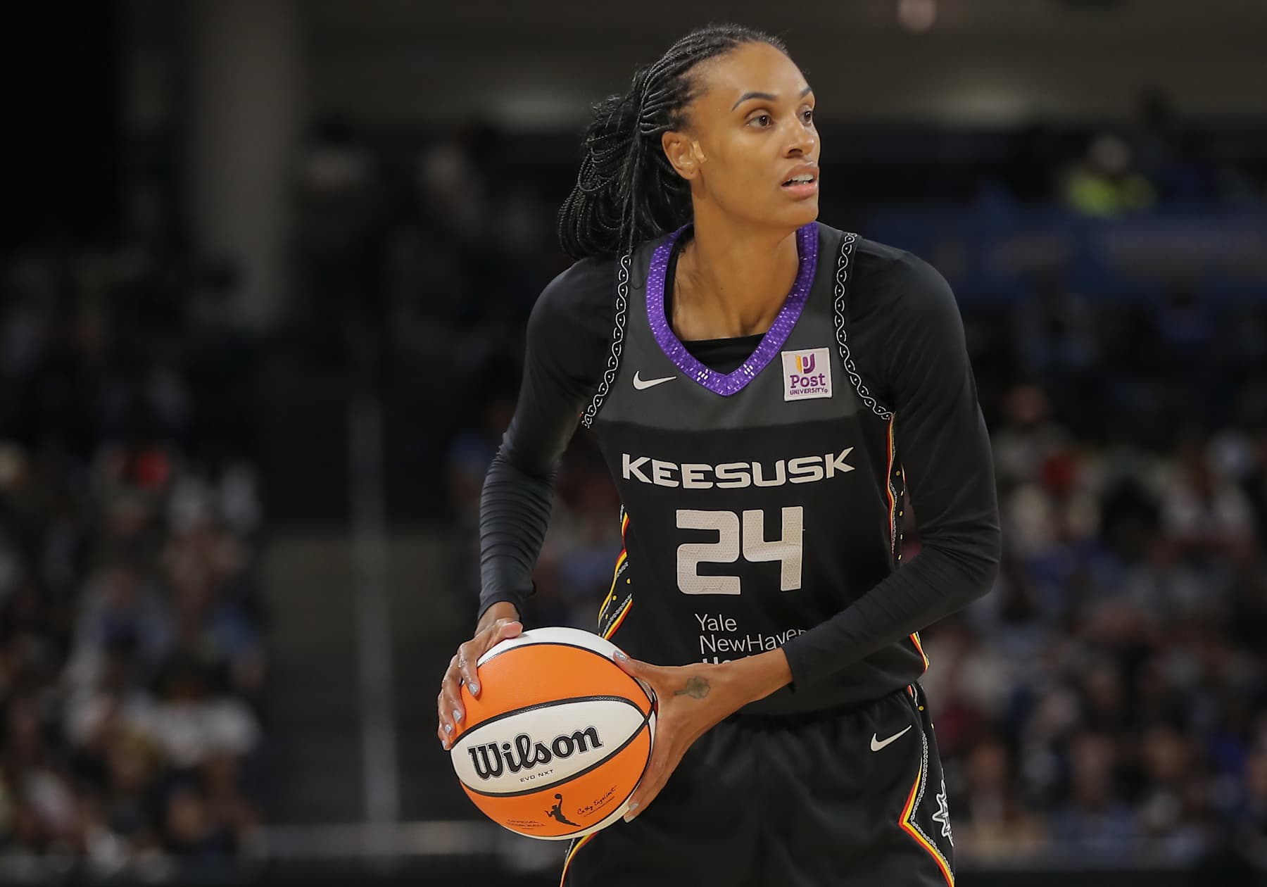 CHICAGO, IL - MAY 25: DeWanna Bonner #24 of the Connecticut Sun looks on during he second half of a WNBA game against the Chicago Sky on May 25, 2024 at Wintrust Arena on  in Chicago, Illinois. (Photo by Melissa Tamez/Icon Sportswire via Getty Images)