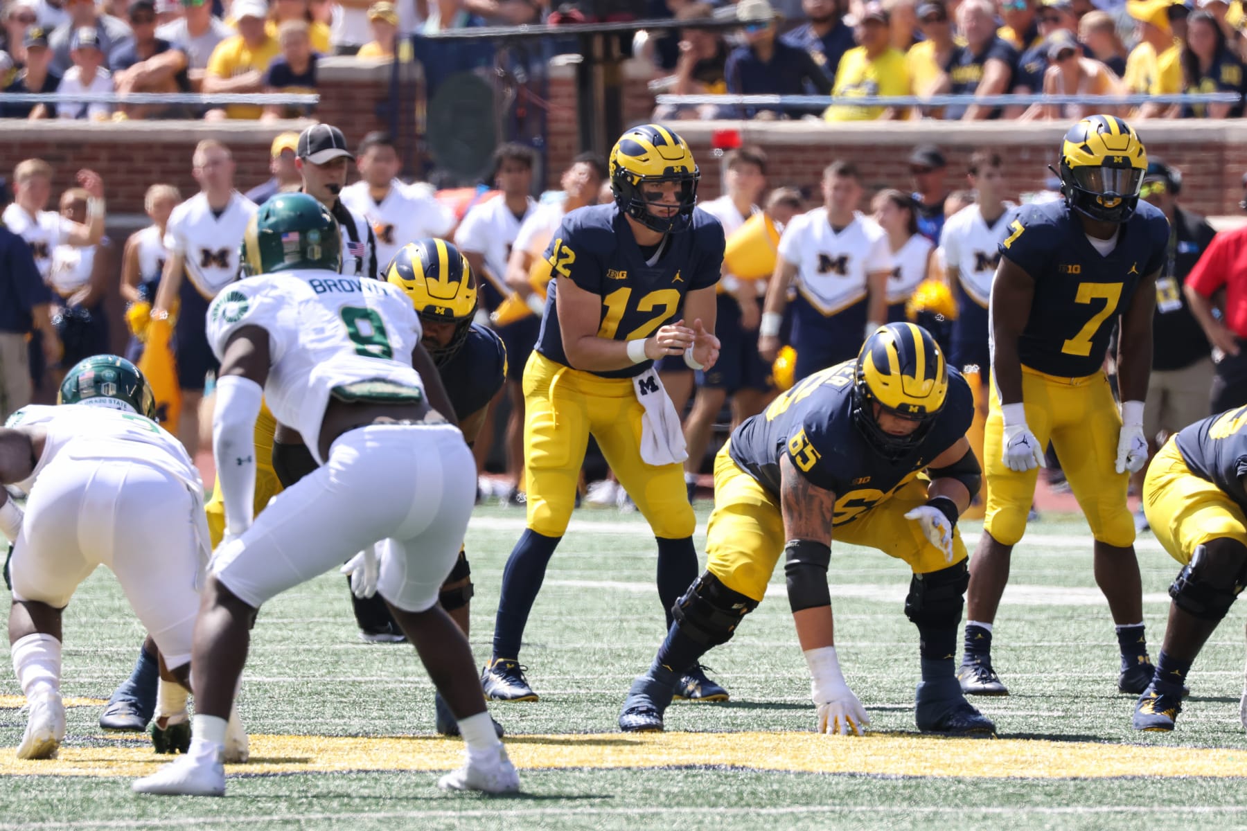 ANN ARBOR, MI - SEPTEMBER 03:  Michigan Wolverines quarterback Cade McNamara (12) calls out play signals during the second quarter of a non-conference college football game between the Colorado State Rams and the Michigan Wolverines on September 3, 2022 at Michigan Stadium in Ann Arbor, Michigan.  (Photo by Scott W. Grau/Icon Sportswire via Getty Images)