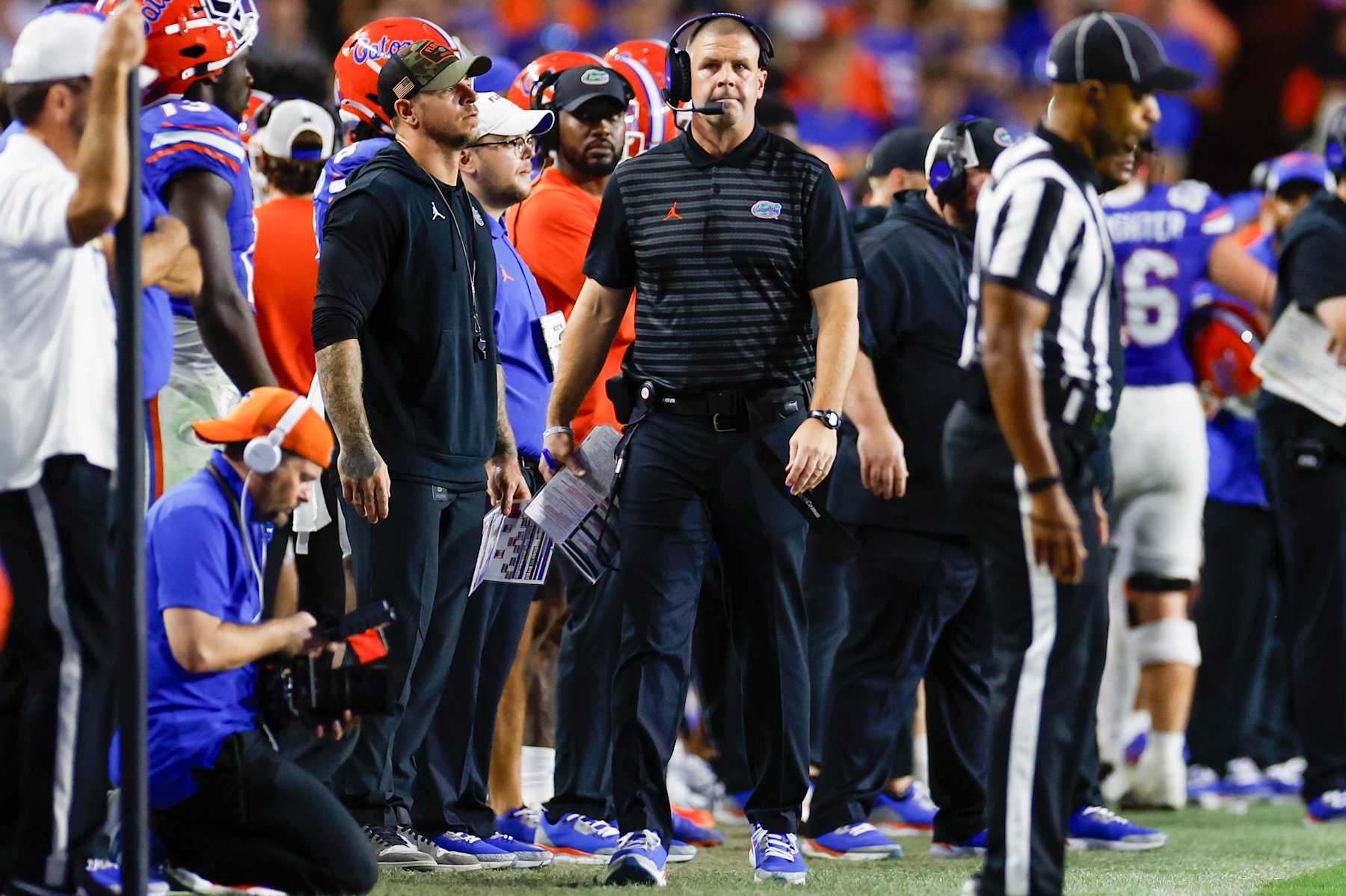 GAINESVILLE, FL - OCTOBER 05: Florida Gators head coach Billy Napier looks on during the game between the Florida Gators and the UCF Knights on October 5, 2024 at Ben Hill Griffin Stadium at Florida Field in Gainesville, Fl. (Photo by David Rosenblum/Icon Sportswire via Getty Images)