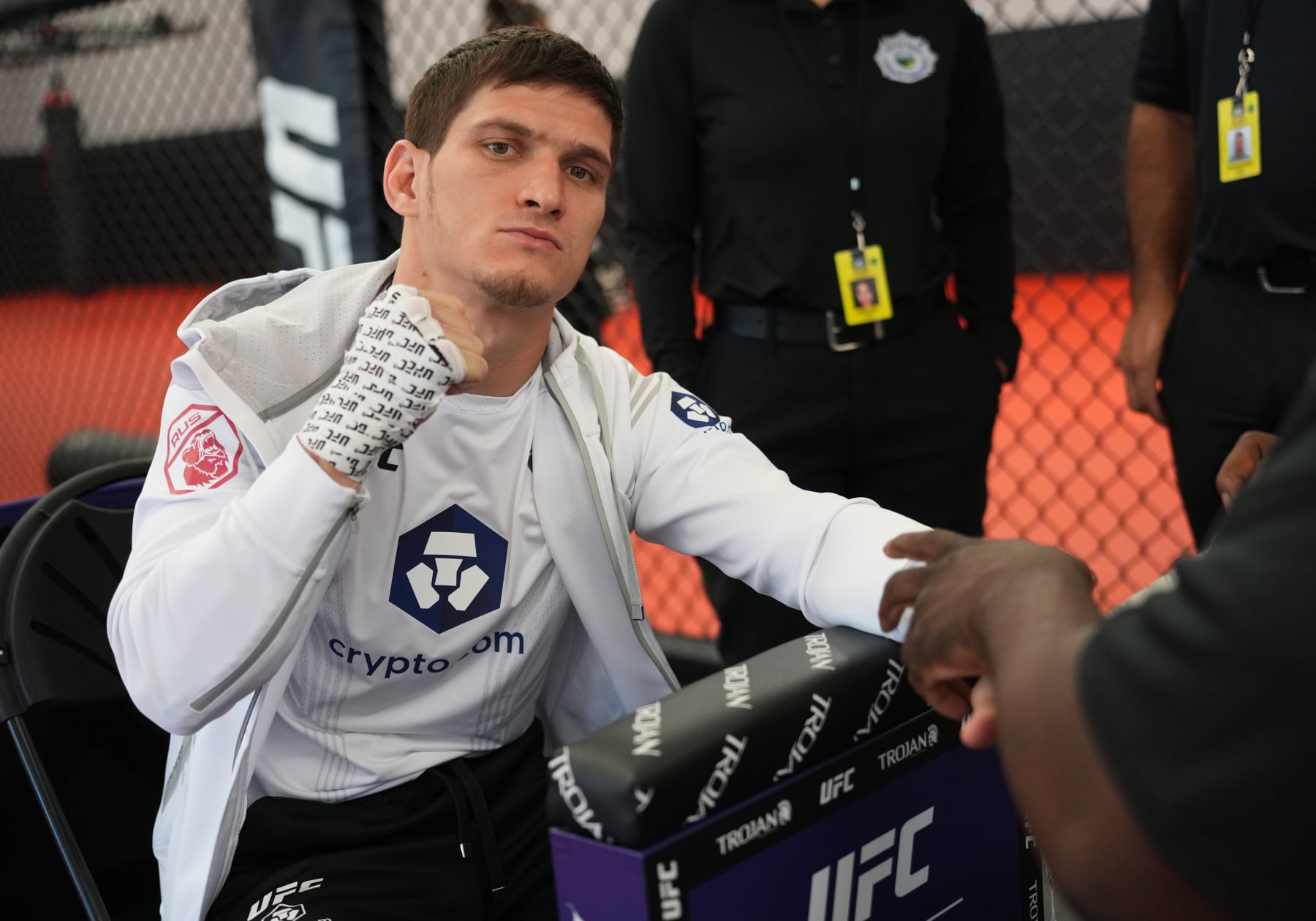 LAS VEGAS, NEVADA - JUNE 04: Movsar Evloev of Russia has his hands wrapped prior to his fight during the UFC Fight Night event at UFC APEX on June 04, 2022 in Las Vegas, Nevada. (Photo by Al Powers/Zuffa LLC)