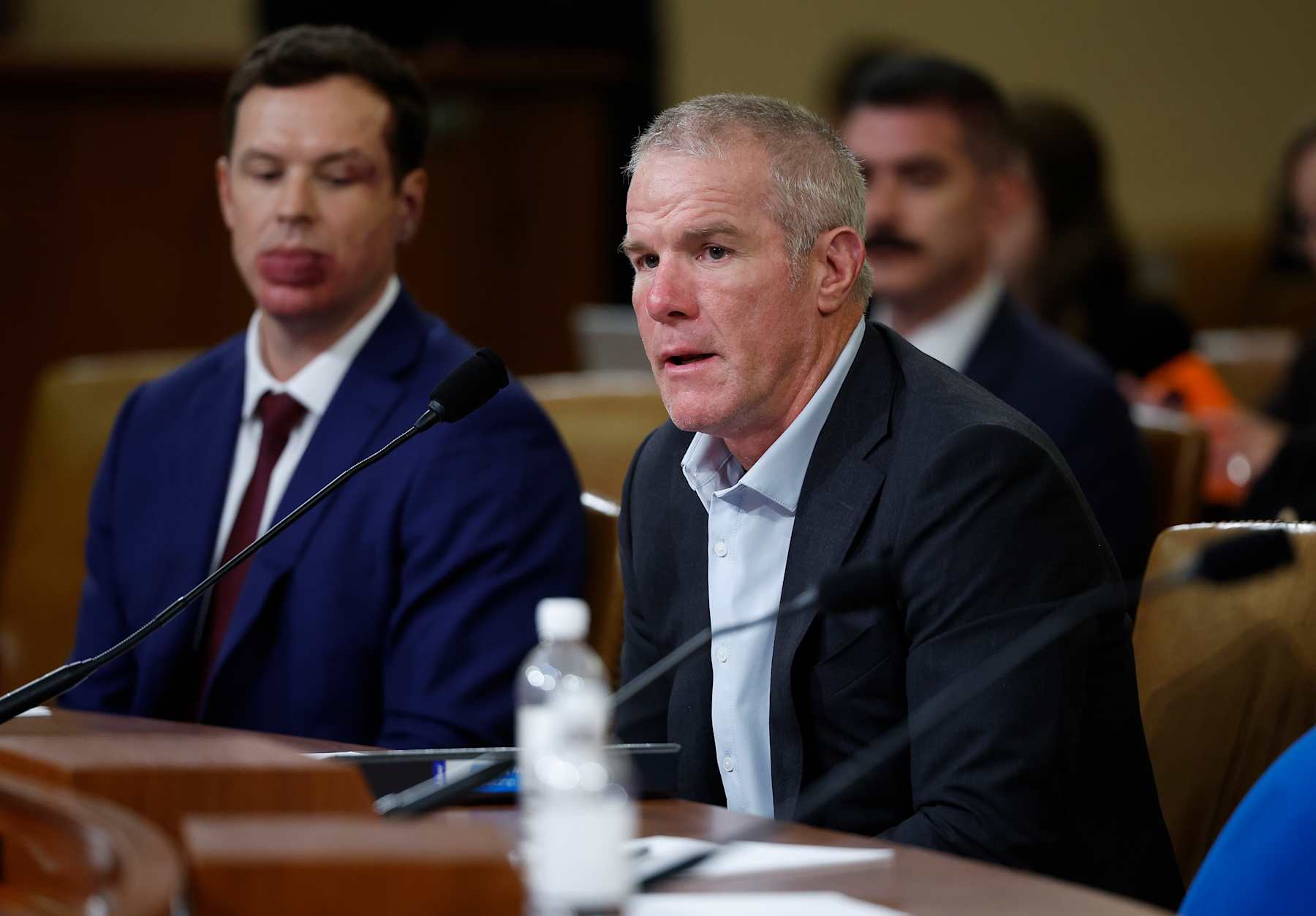 WASHINGTON, DC - SEPTEMBER 24: Former NFL quarterback Brett Favre testifies before the House Ways and Means Committee at the Longworth House Office Building on September 24, 2024 in Washington, DC. Favre testified on reforming Temporary Assistance for Needy Families (TANF) and the misuse of welfare funds. (Photo by Kevin Dietsch/Getty Images)