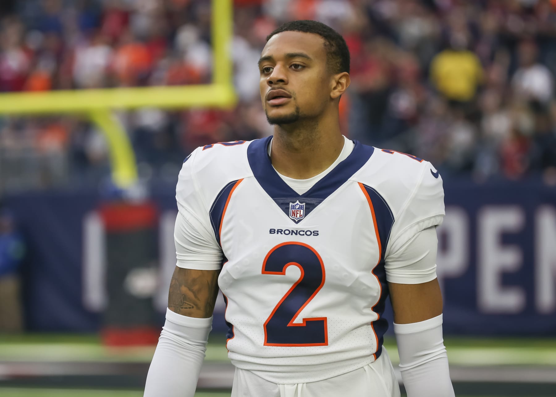 HOUSTON, TX - DECEMBER 03:  Denver Broncos cornerback Pat Surtain II (2) walks to the sideline before the football game between Denver Broncos and Houston Texans at NRG Stadium on December 3, 2023 in Houston, Texas.  (Photo by Leslie Plaza Johnson/Icon Sportswire via Getty Images)