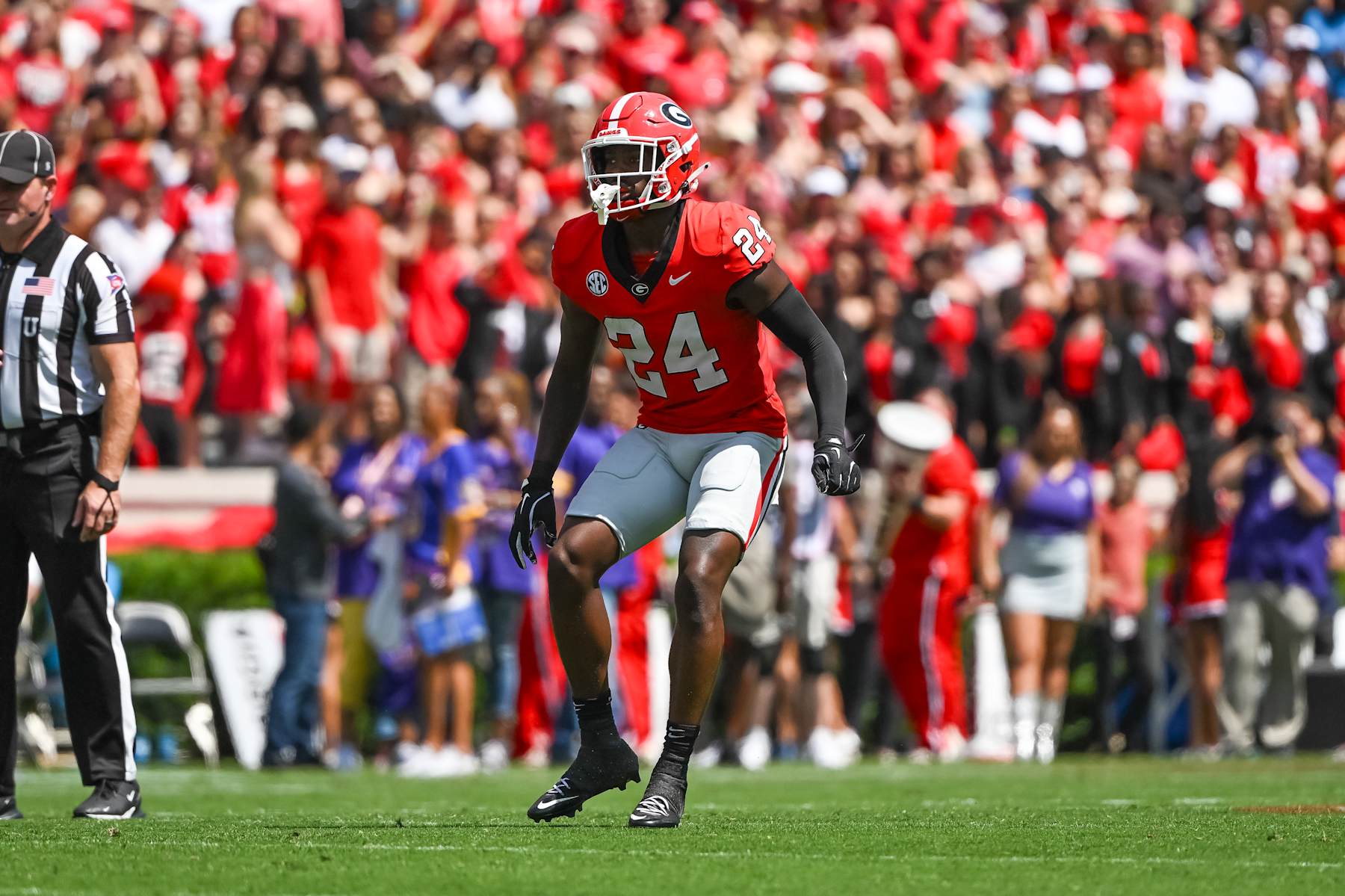 ATLANTA, GA - SEPTEMBER 07: Georgia Bulldogs defensive back Malaki Starks (24) during the college football game between the Tennessee Tech Golden Eagles and the University of Georgia on September 7, 2024, at Sanford Stadium in Athens, GA. (Photo by John Adams/Icon Sportswire via Getty Images)