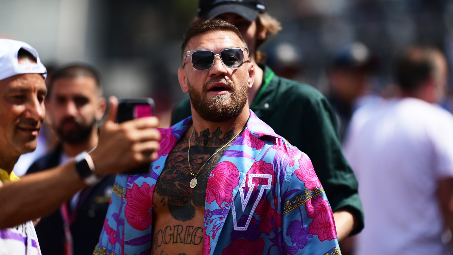 MONTE-CARLO, MONACO - MAY 28: Conor McGregor watches the action from the pitlane during qualifying ahead of the F1 Grand Prix of Monaco at Circuit de Monaco on May 28, 2022 in Monte-Carlo, Monaco. (Photo by Mario Renzi - Formula 1/Formula 1 via Getty Images)