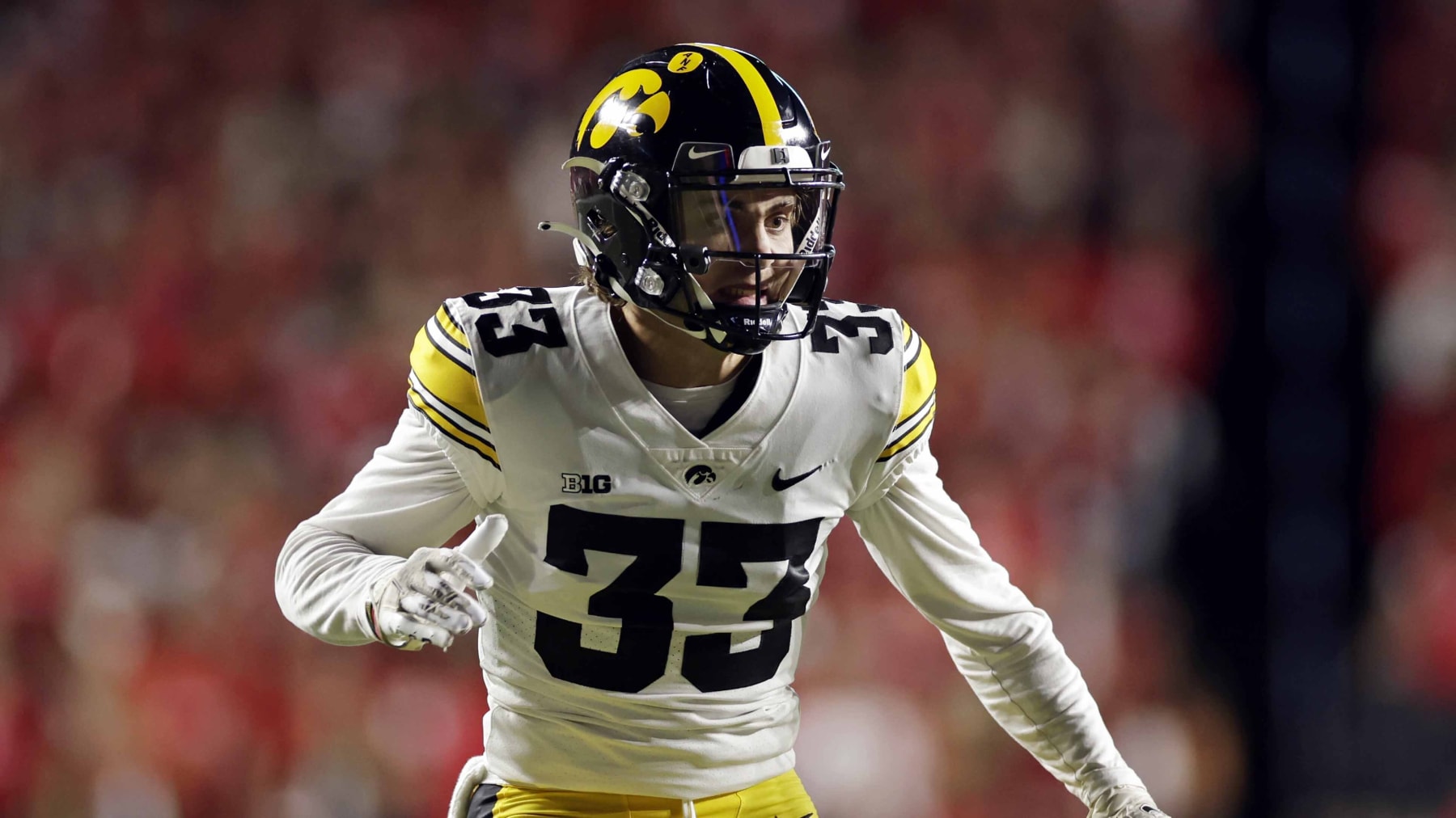 Iowa defensive back Riley Moss (33) in action against Rutgers during an NCAA football game on Saturday, Sept. 24, 2022, in Piscataway, N.J. (AP Photo/Adam Hunger)