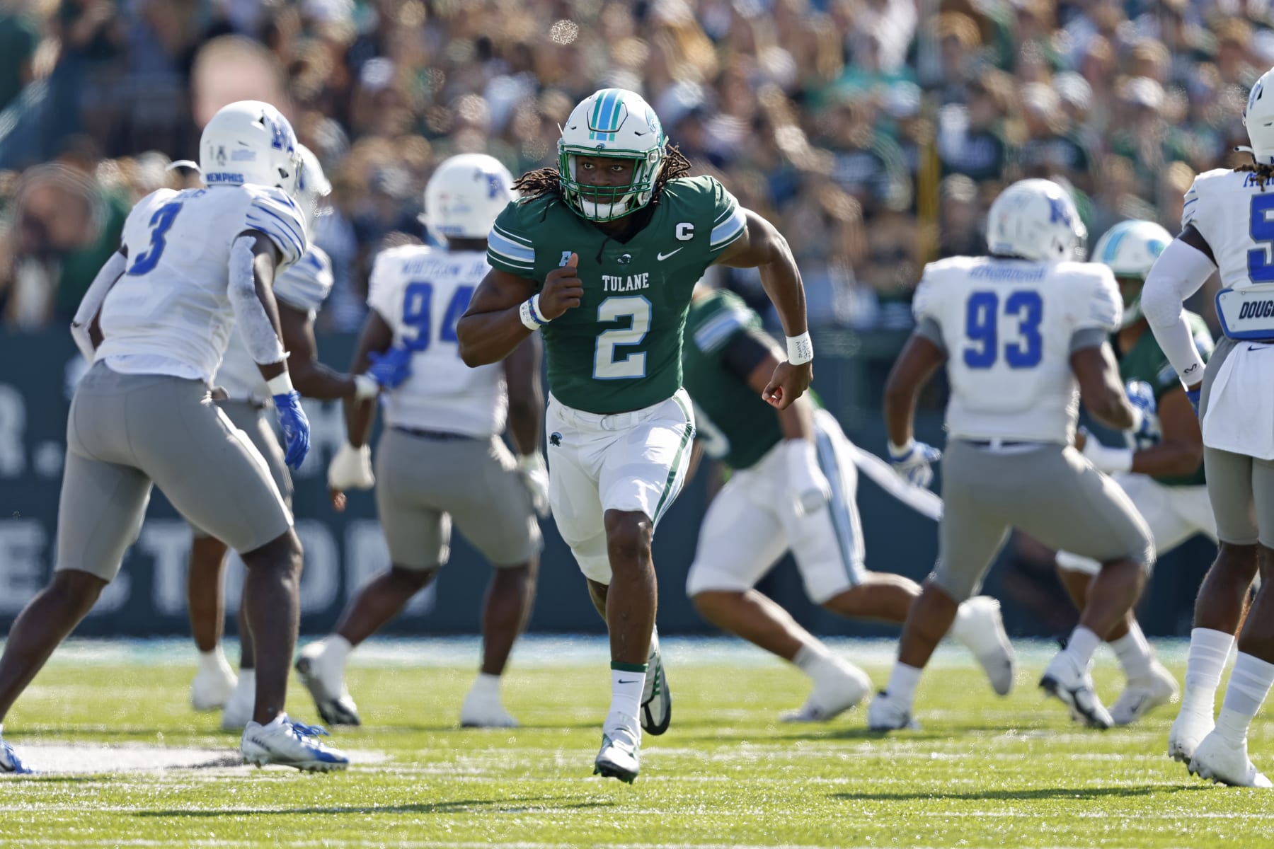 Tulane linebacker Dorian Williams (2) during the first half of an NCAA college football game against Memphis in New Orleans, La., Saturday, Oct. 22, 2022. (AP Photo/Tyler Kaufman)