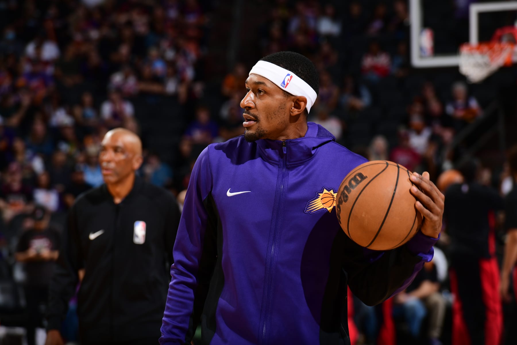 PHOENIX, AZ - OCTOBER 16: Bradley Beal #3 of the Phoenix Suns looks on before the game against the Portland Trail Blazers on October 16, 2023 at Footprint Center in Phoenix, Arizona. NOTE TO USER: User expressly acknowledges and agrees that, by downloading and or using this photograph, user is consenting to the terms and conditions of the Getty Images License Agreement. Mandatory Copyright Notice: Copyright 2023 NBAE (Photo by Kate Frese/NBAE via Getty Images)