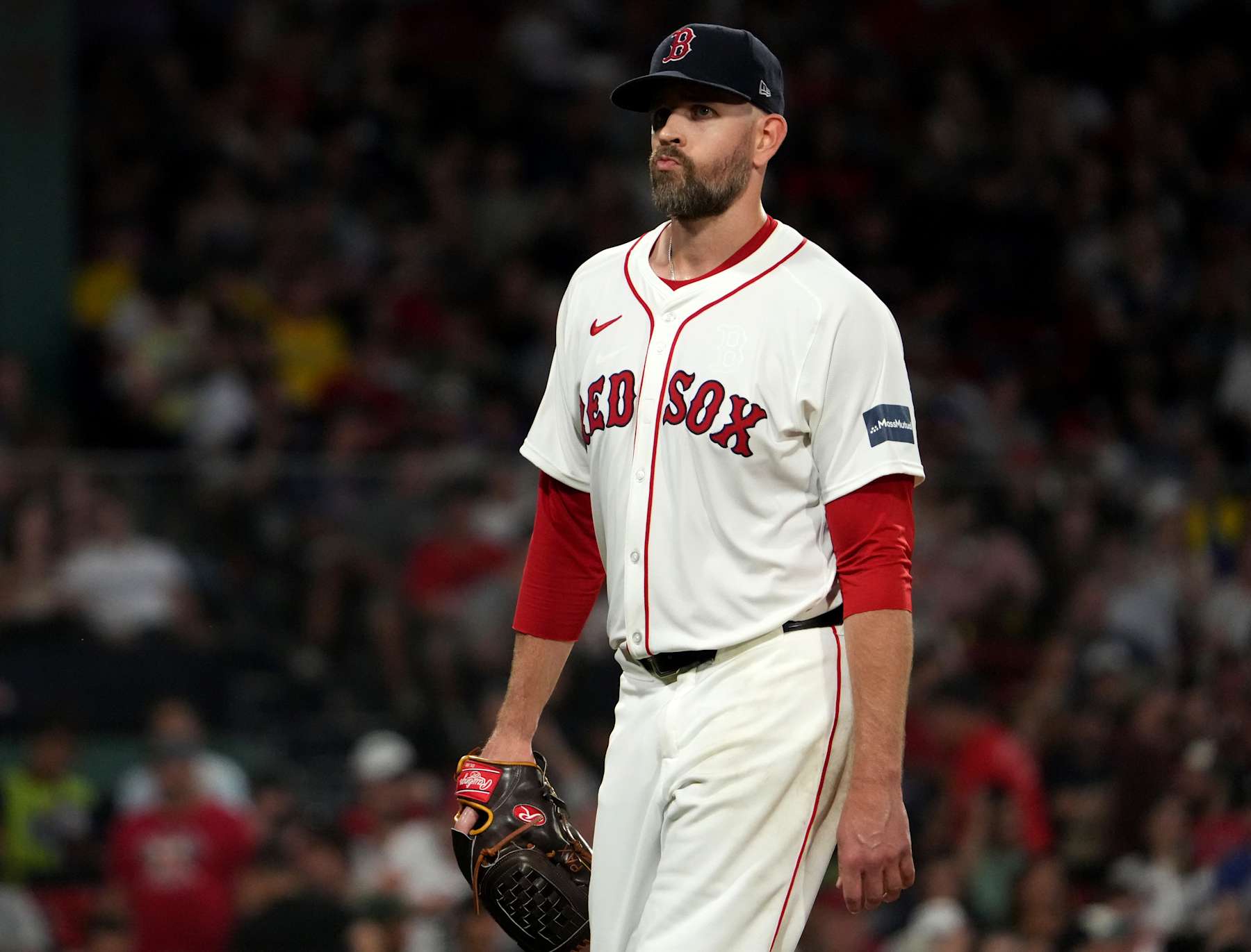 Boston, MA - July 30: Boston Red Sox SP James Paxton heads to the showers in the fifth inning. (Photo by Barry Chin/The Boston Globe via Getty Images)