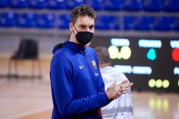 BARCELONA, SPAIN - MARCH 26: Pau Gasol, #16 of FC Barcelona looks on after the 2020/2021 Turkish Airlines EuroLeague Regular Season Round 31 match between FC Barcelona and Alba Berlin at Palau Blaugrana on March 26, 2021 in Barcelona, Spain. (Photo by Alex Caparros/Getty Images)