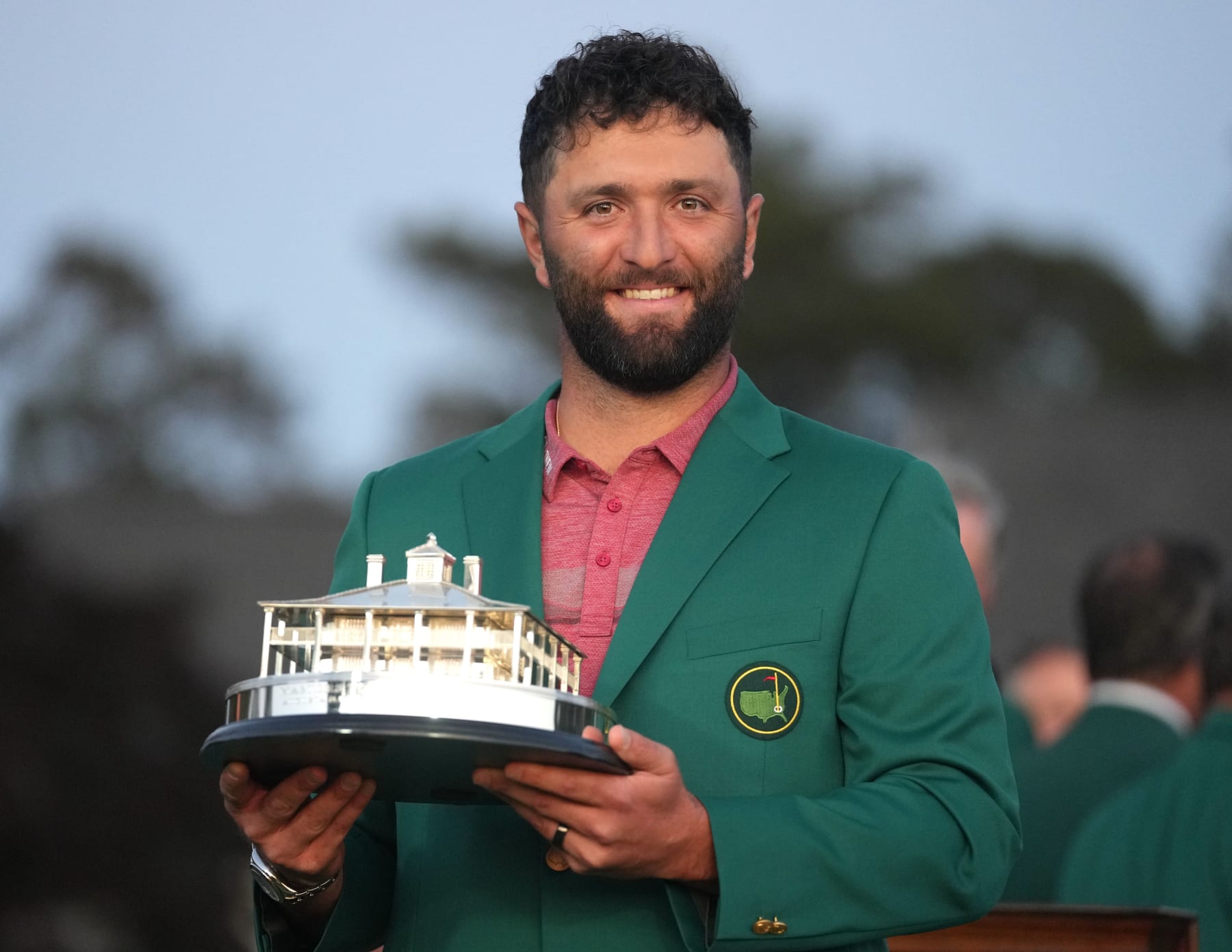 Jon Rahm of Spain reacts with trophy during the awarding ceremony for the 2023 Masters golf tournament at Augusta National Golf Club, in Augusta, the United States, on April 9, 2022. (Photo by Wu Xiaoling/Xinhua via Getty Images)