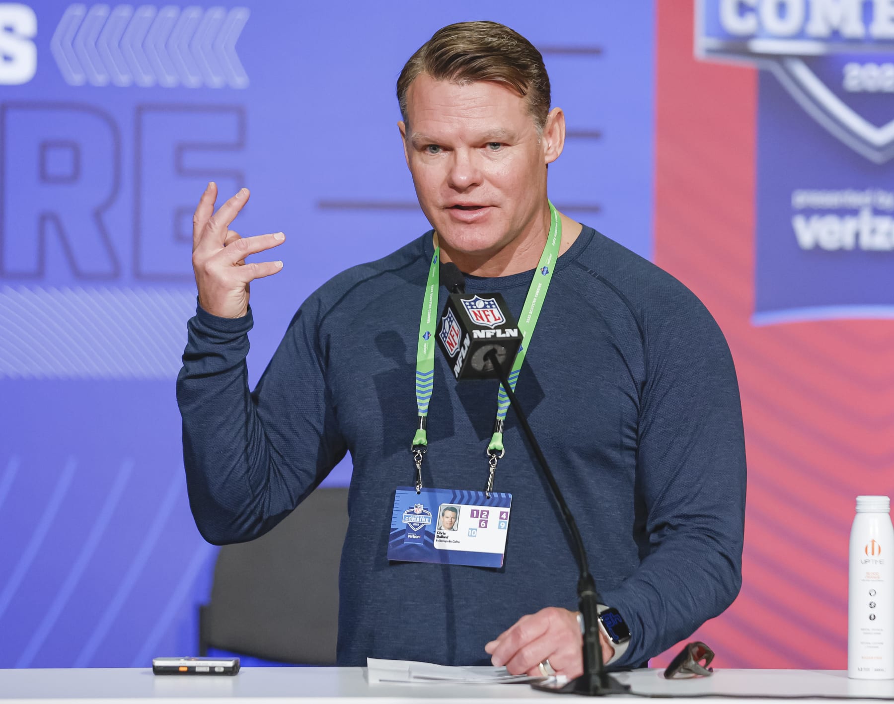 INDIANAPOLIS, IN - MAR 01: Chris Ballard, general manager of the Indianapolis Colts speaks to reporters during the NFL Draft Combine at the Indiana Convention Center on March 1, 2022 in Indianapolis, Indiana. (Photo by Michael Hickey/Getty Images)