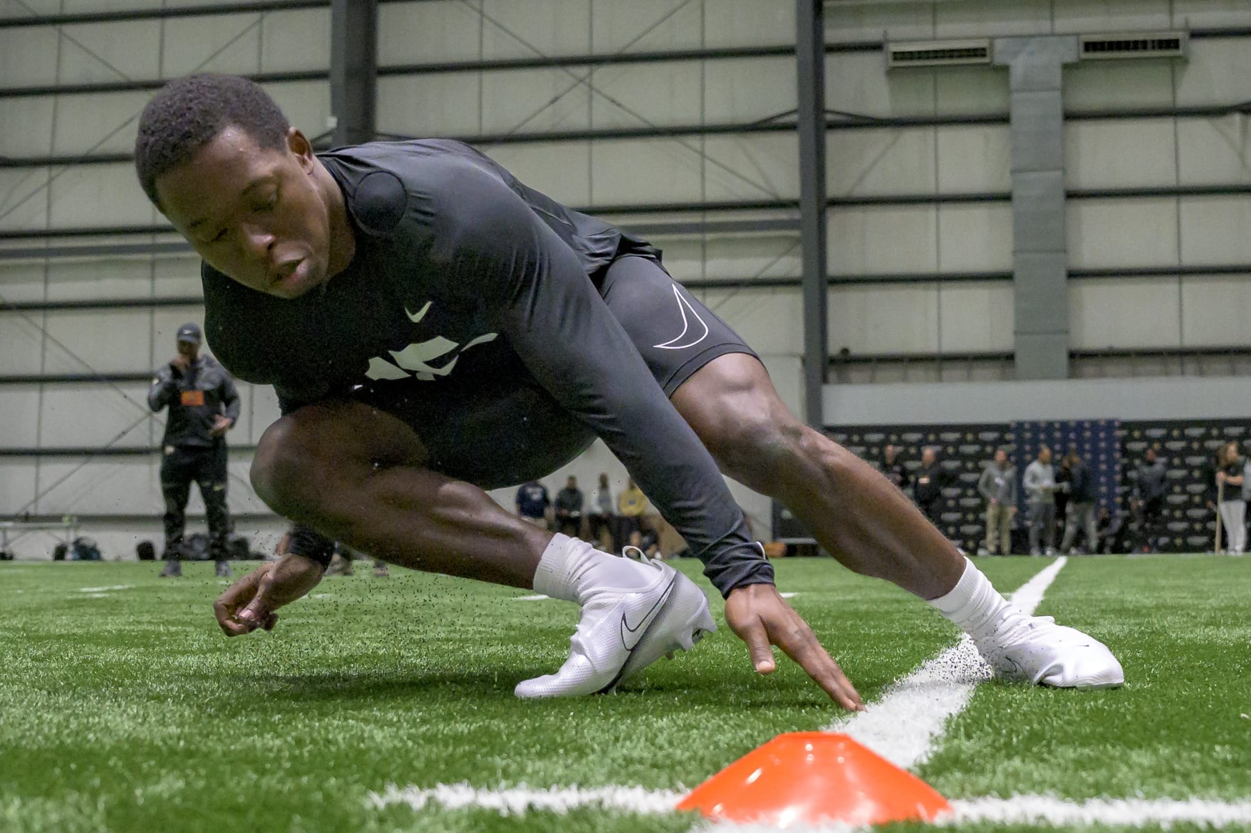 Wide receiver Xavier Smith of Florida A&M runs a drill during the Historically Black College or University (HBCU) NFL Combine at the New Orleans Saints training facility in Metairie, La., Monday, Feb. 20, 2023. (AP Photo/Matthew Hinton)
