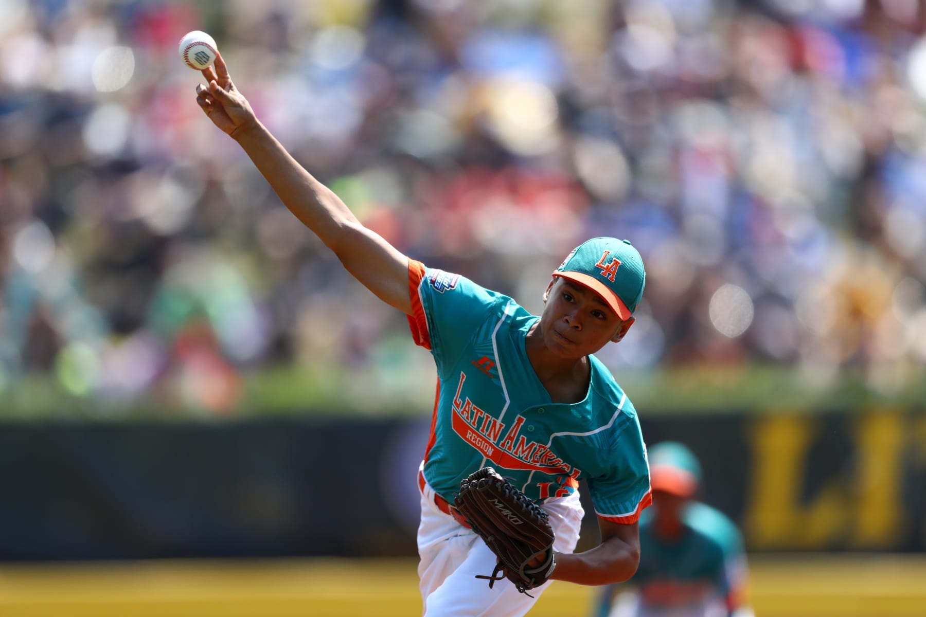 WILLIAMSPORT, PA - AUGUST 27:  Joaquin Tejada #12 of the Latin America Team from Panama pitches against the Asia-Pacific Team from South Korea during the International Championship Game at Lamade Stadium during the Little League World Series on Saturday, August 27, 2016 in Williamsport, Pennsylvania. (Photo by Alex Trautwig/MLB via Getty Images) 