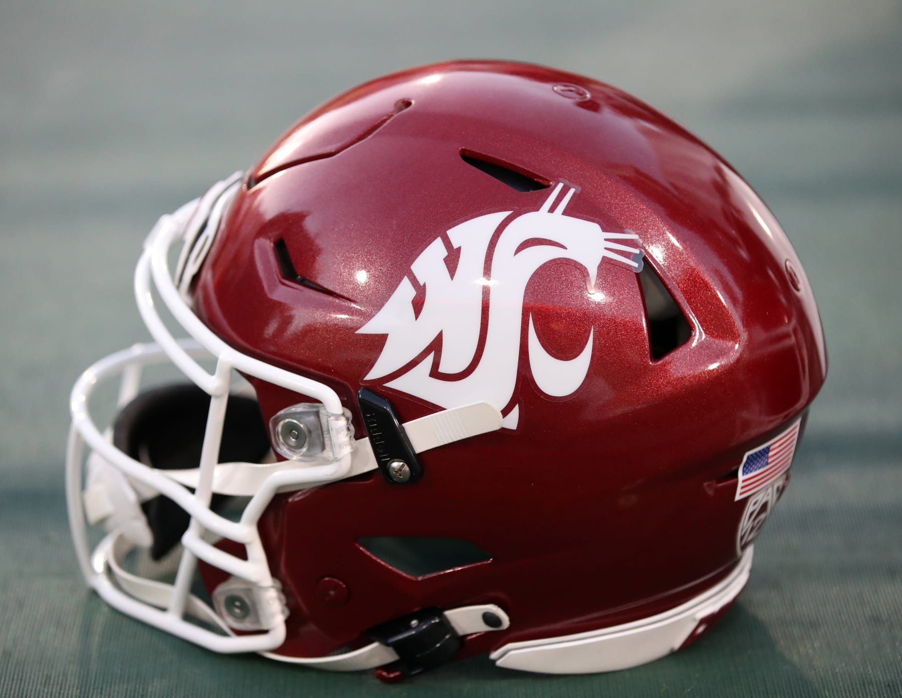 TEMPE, ARIZONA - OCTOBER 28: A view of a Washington State football helmet during the Washington State Cougars versus the Arizona State Sun Devils at Mountain America Stadium on October 28, 2023 in Tempe, Arizona. (Photo by Bruce Yeung/Getty Images)
