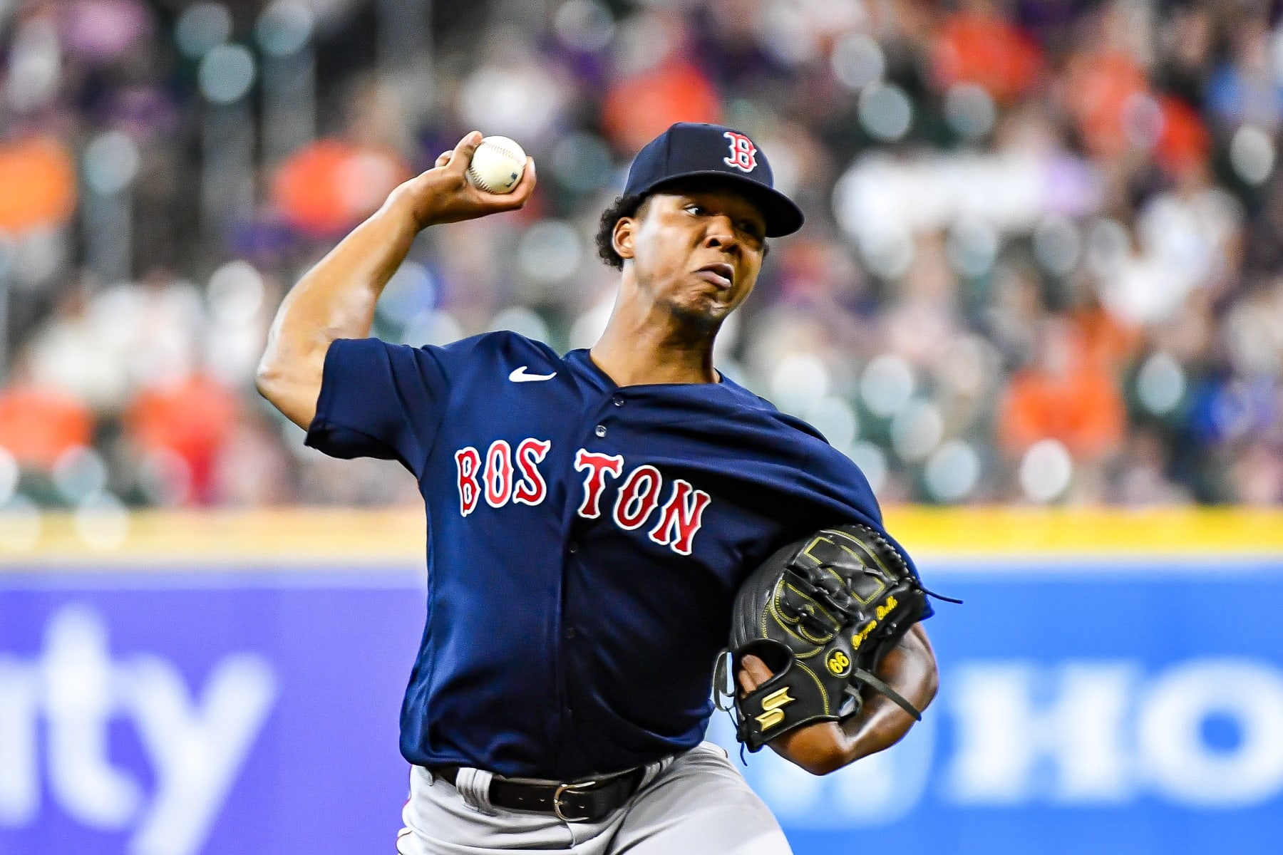 HOUSTON, TEXAS - AUGUST 24: Brayan Bello #66 of the Boston Red Sox pitches in the first inning against the Houston Astros at Minute Maid Park on August 24, 2023 in Houston, Texas. (Photo by Logan Riely/Getty Images)