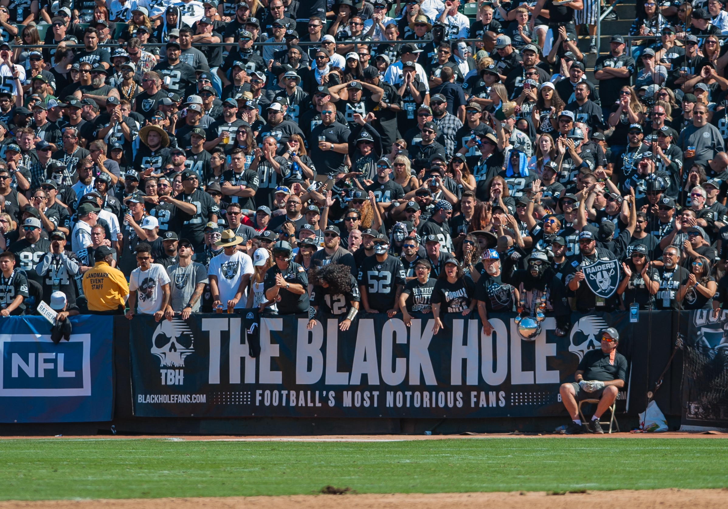 OAKLAND, CA - SEPTEMBER 17: The Black Hole is fired up during the regular season game between the Oakland Raiders and the New York Jets  on September 17, 2017 at Oakland Alameda Coliseum in Oakland, CA  (Photo by Samuel Stringer/Icon Sportswire via Getty Images)