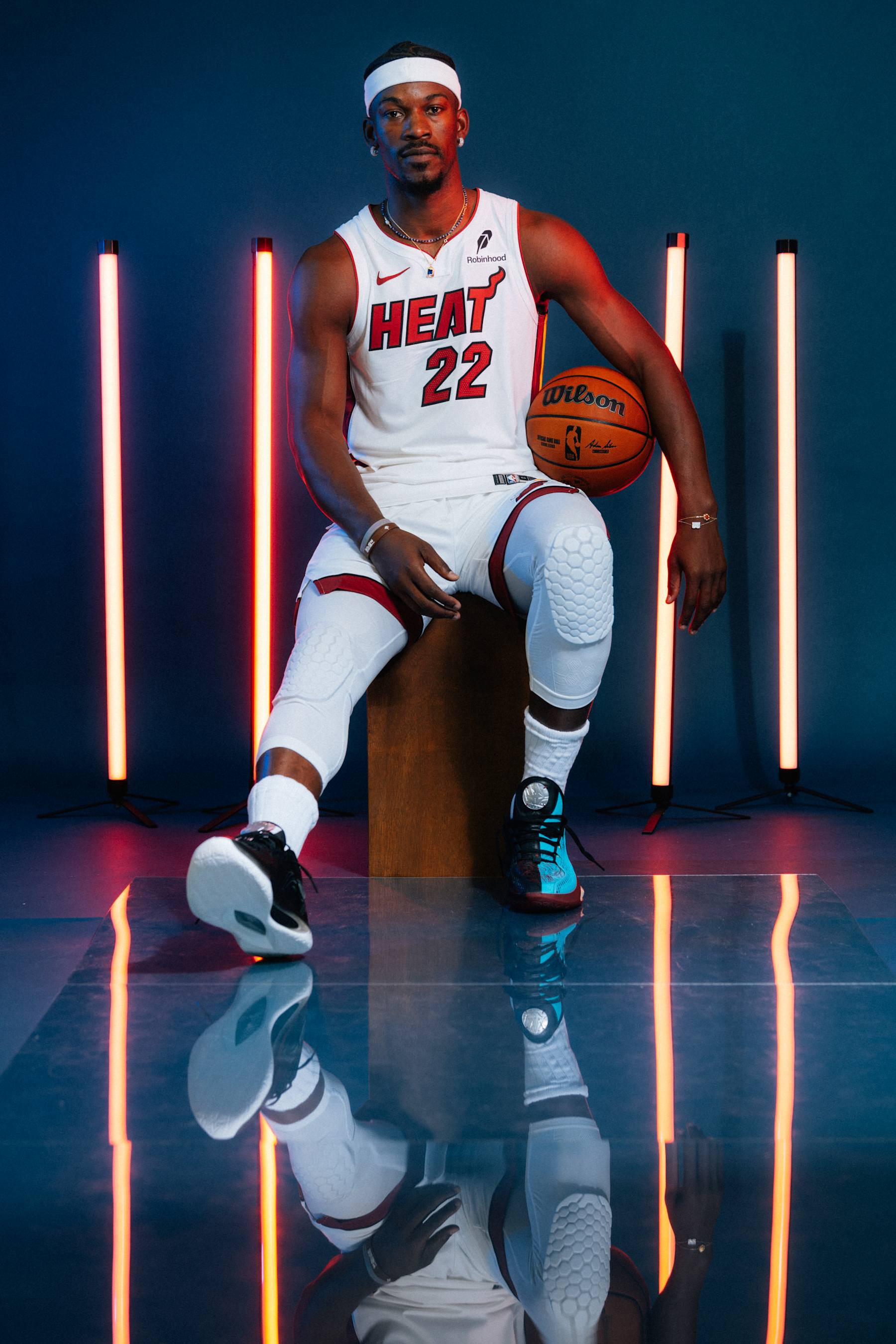 MIAMI, FLORIDA - SEPTEMBER 30: Jimmy Butler #22 of the Miami Heat sits for a photo during media day at Kaseya Center on September 30, 2024 in Miami, Florida. (Photo by Carmen Mandato/Getty Images)