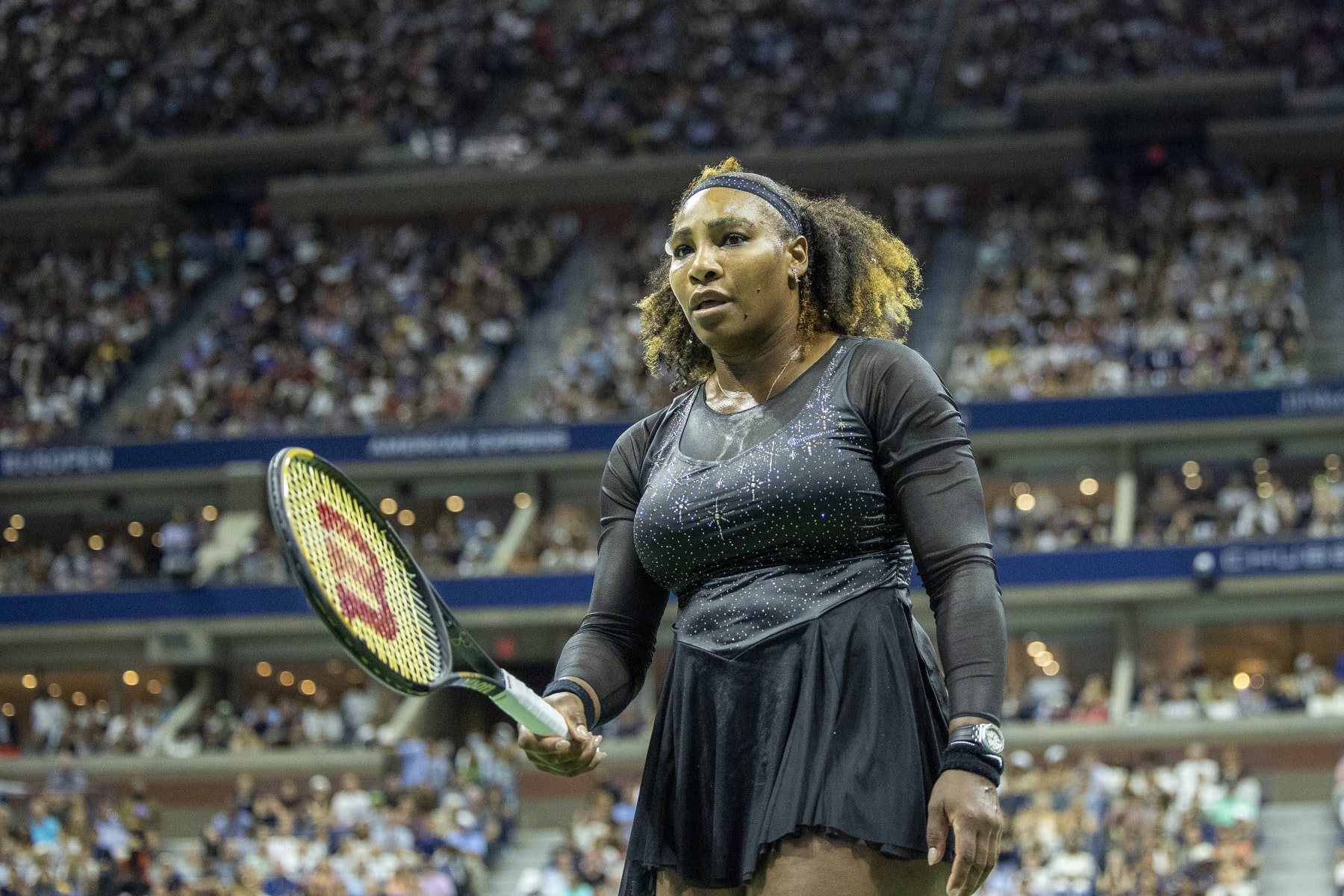NEW YORK, USA, September 02: Serena Williams of the United States during the Women's Singles third round match on Arthur Ashe Stadium during the US Open Tennis Championship 2022 at the USTA National Tennis Centre on September 2nd 2022 in Flushing, Queens, New York City. (Photo by Tim Clayton/Corbis via Getty Images)
