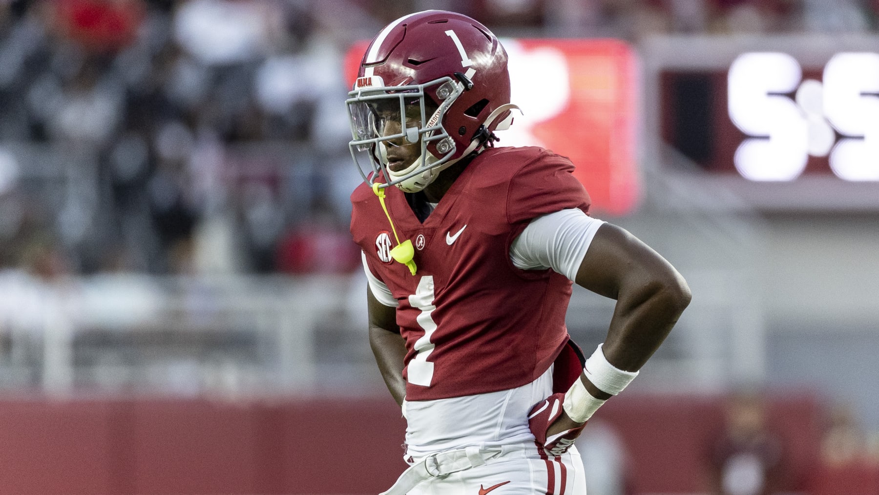 Alabama defensive back Kool-Aid McKinstry (1) during an NCAA football game on Saturday, Sept. 3, 2022, in Tuscaloosa, Ala. (AP Photo/Vasha Hunt)