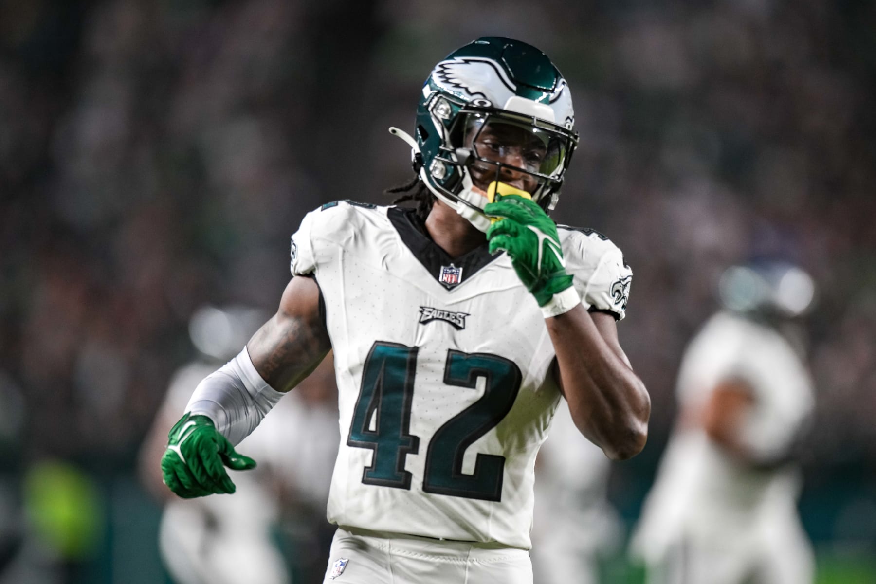 PHILADELPHIA, PA - AUGUST 24: Philadelphia Eagles safety K'Von Wallace (42) in action during the preseason NFL game between the Philadelphia Eagles and Indianapolis Colts on August 24, 2023 at Lincoln Financial Field in Philadelphia, PA (Photo by John Jones/Icon Sportswire via Getty Images)
