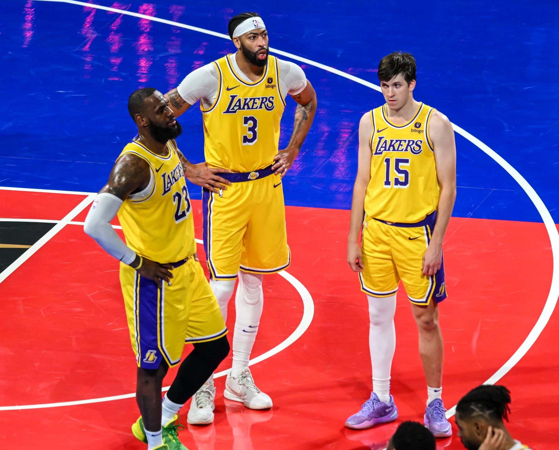 LeBron James, Anthony Davis and Austin Reaves