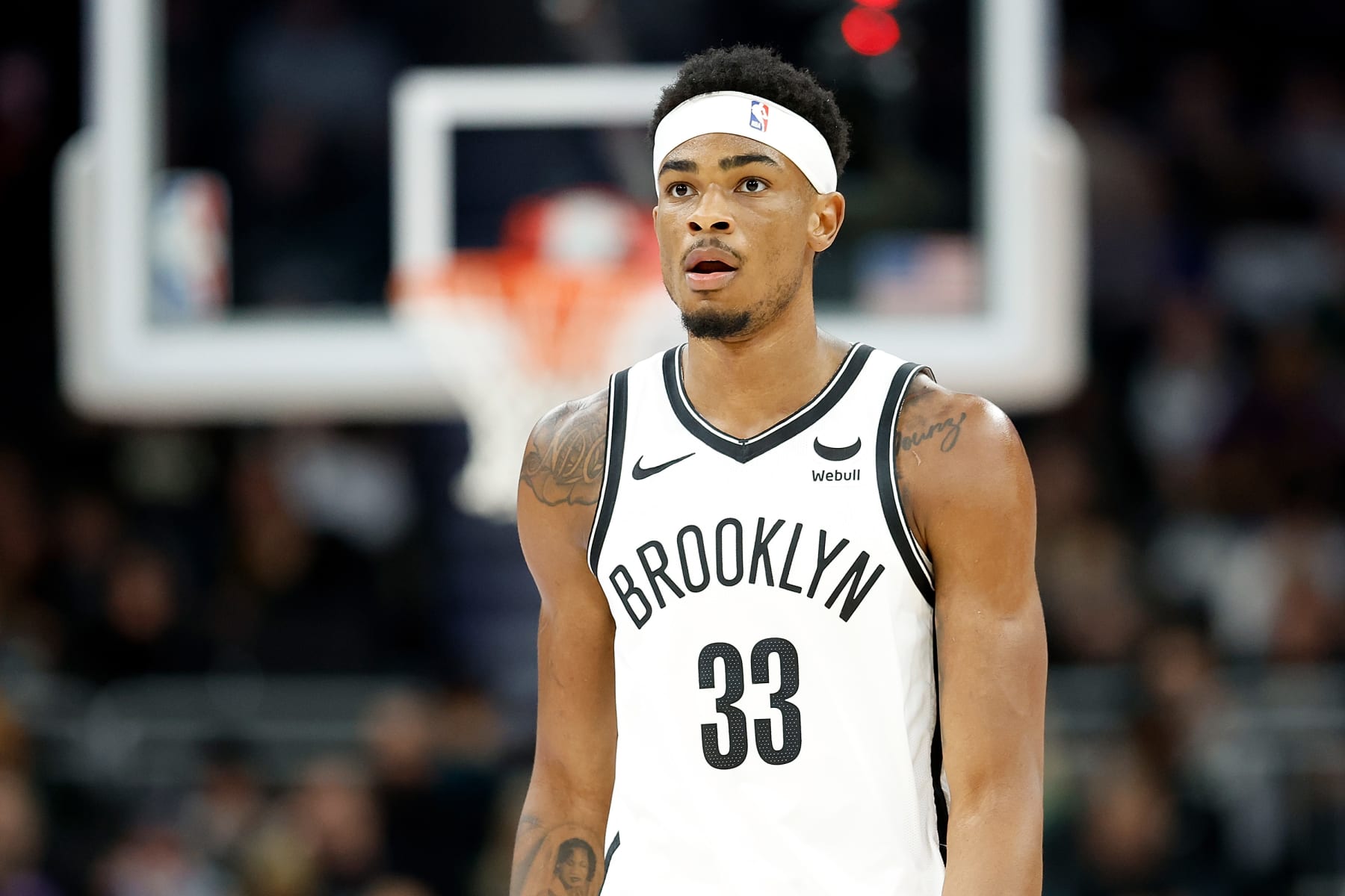 MILWAUKEE, WISCONSIN - MARCH 21: Nic Claxton #33 of the Brooklyn Nets walks down court during the first half of the game against the Milwaukee Bucks at Fiserv Forum on March 21, 2024 in Milwaukee, Wisconsin. NOTE TO USER: User expressly acknowledges and agrees that, by downloading and or using this photograph, User is consenting to the terms and conditions of the Getty Images License Agreement. (Photo by John Fisher/Getty Images)