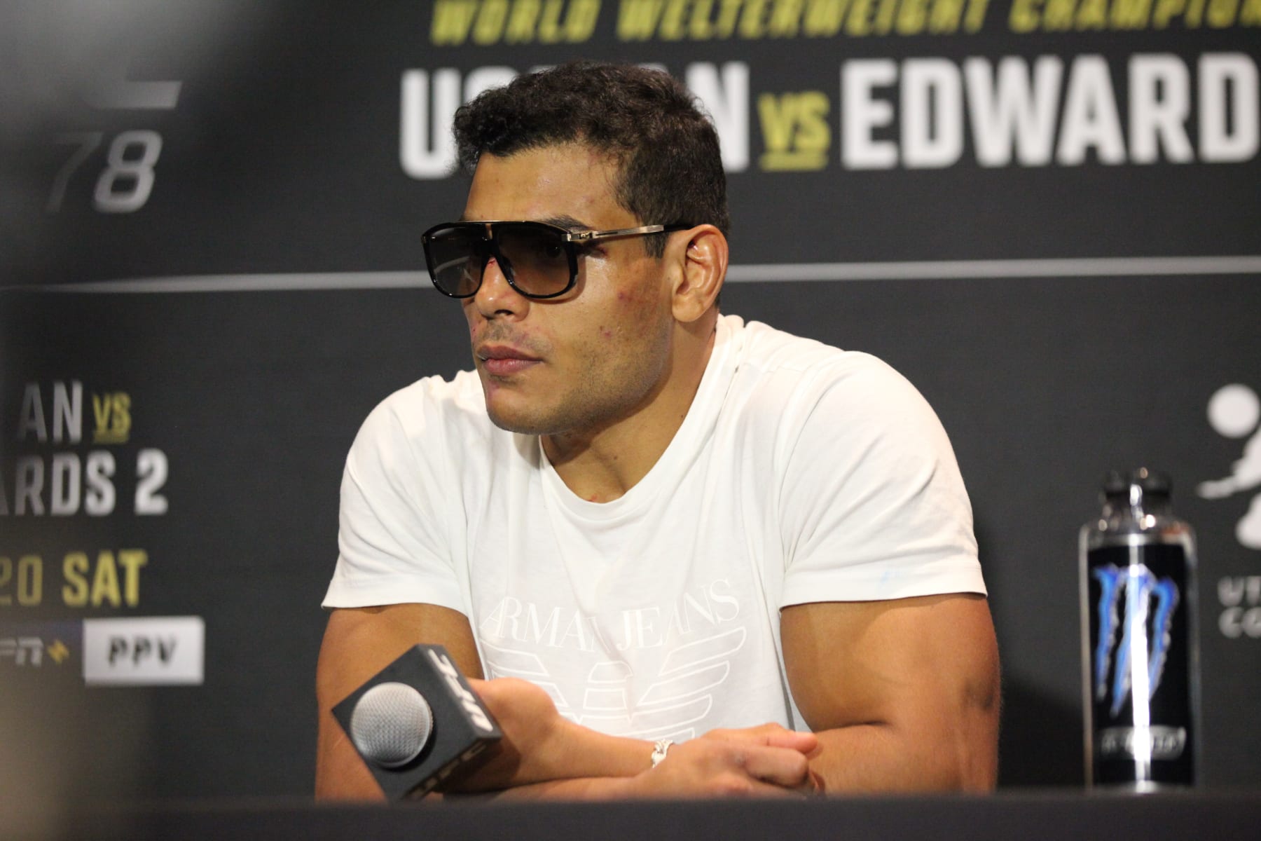 SALT LAKE CITY, UT - AUGUST 20: Paulo Costa speaks to the media following his UFC 278 win on August 20, 2022, at the Vivint in Salt Lake City, UT. (Photo by Amy Kaplan/Icon Sportswire via Getty Images)