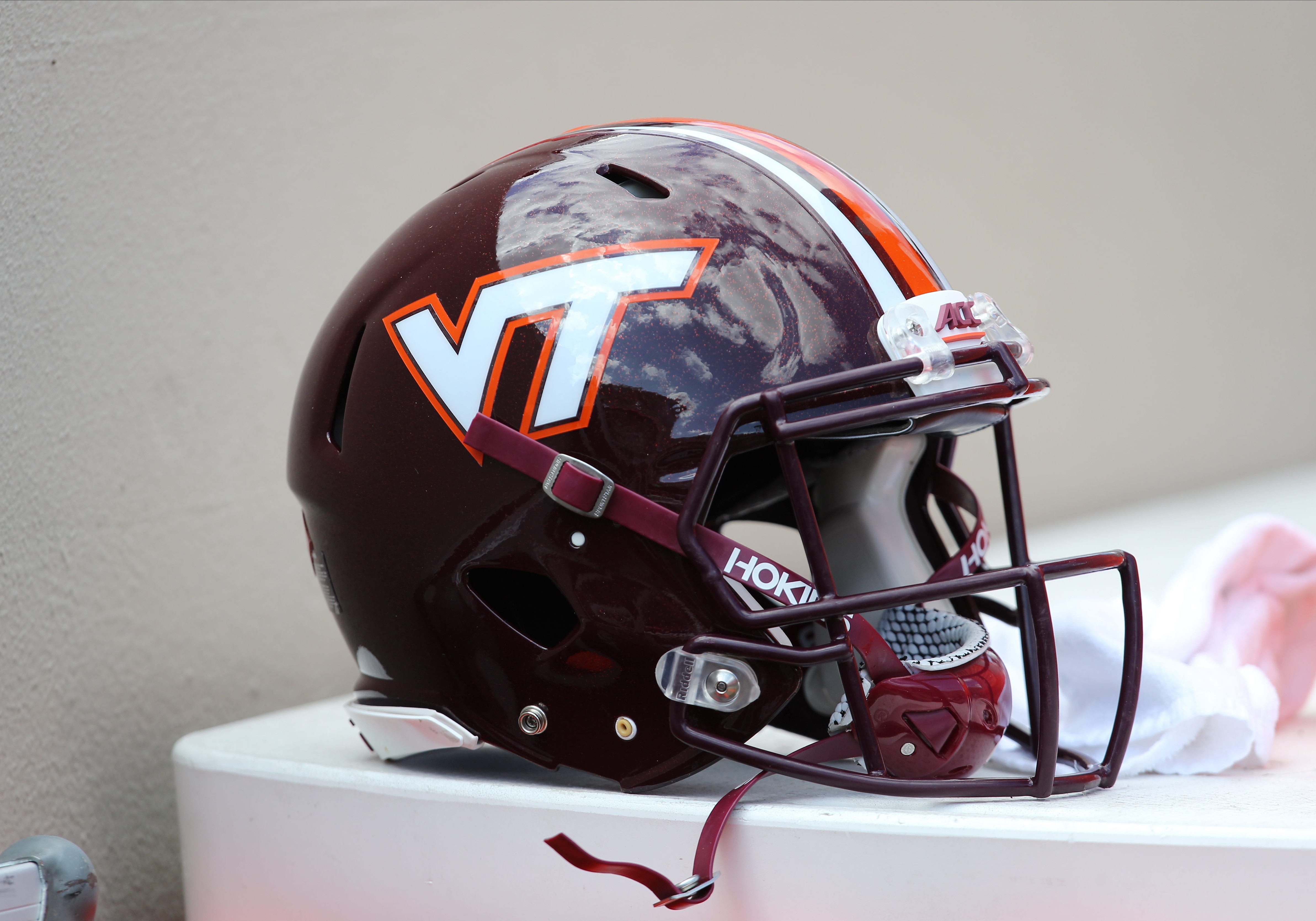 BLACKSBURG, VA  SEPTEMBER 07: Virginia Tech helmet during the game between the Virginia Tech Hokies and the Old Dominion Monarchs on September 07, 2019, at Lane Stadium on Worsham Field in Blacksburg, VA. (Photo by Lee Coleman/Icon Sportswire via Getty Images)