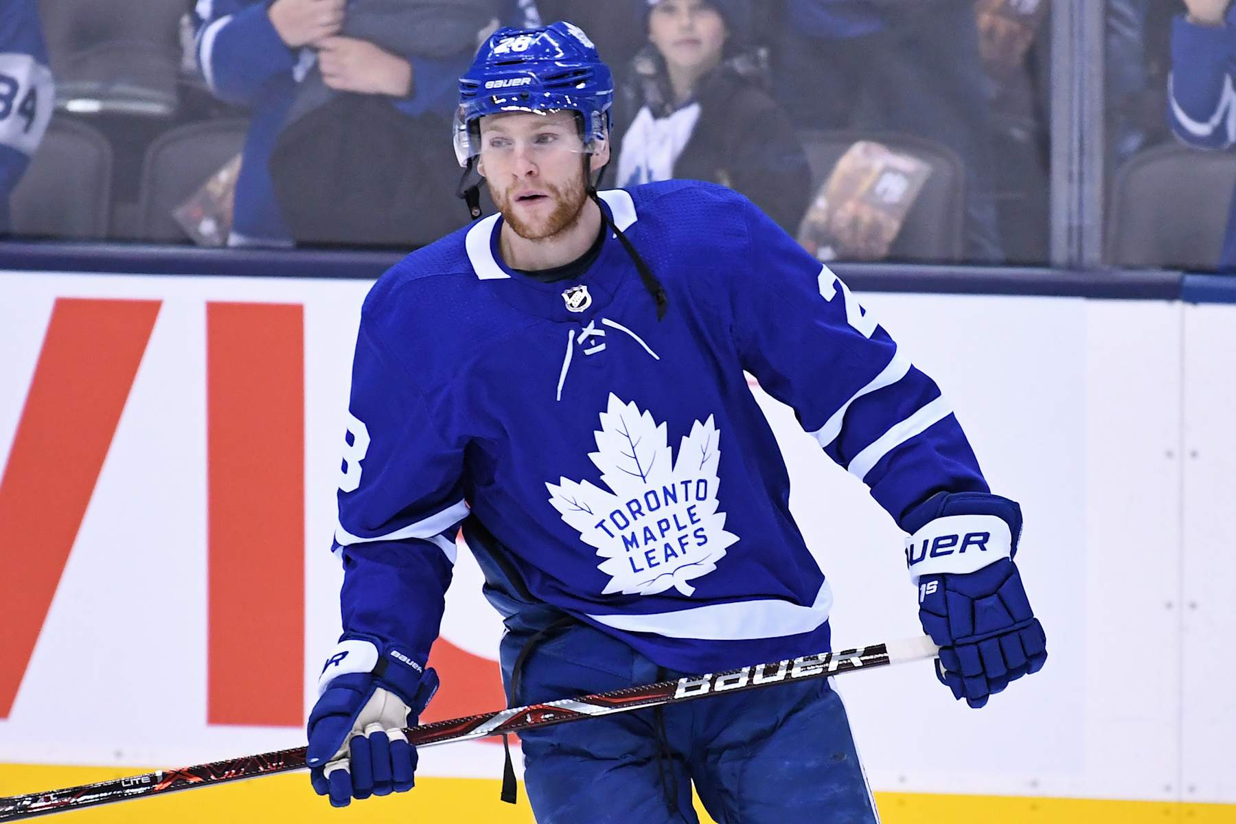 TORONTO, ON - JANUARY 07: Toronto Maple Leafs Left Wing Connor Brown (28) in warmups prior to the regular season NHL game between the Nashville Predators and Toronto Maple Leafs on January 7, 2018 at Scotiabank Arena in Toronto, ON. (Photo by Gerry Angus/Icon Sportswire via Getty Images)