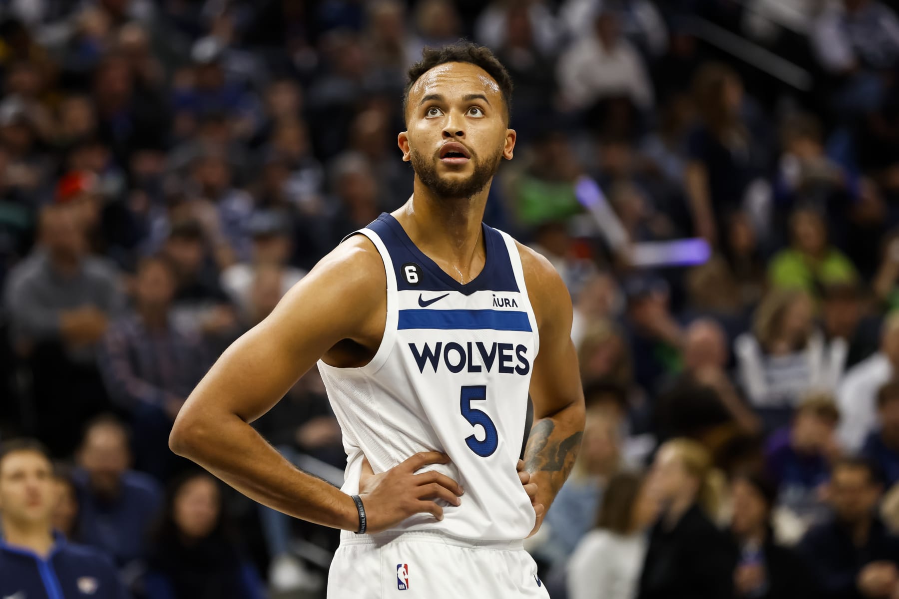MINNEAPOLIS, MN - OCTOBER 19: Kyle Anderson #5 of the Minnesota Timberwolves looks on against the Oklahoma City Thunder in the third quarter of the game at Target Center on October 19, 2022 in Minneapolis, Minnesota. The Timberwolves defeated the Thunder 115-108. NOTE TO USER: User expressly acknowledges and agrees that, by downloading and or using this Photograph, user is consenting to the terms and conditions of the Getty Images License Agreement. (Photo by David Berding/Getty Images) MINNEAPOLIS, MN - OCTOBER 19: Kyle Anderson #5 of the Minnesota Timberwolves looks on against the Oklahoma City Thunder in the third quarter of the game at Target Center on October 19, 2022 in Minneapolis, Minnesota. The Timberwolves defeated the Thunder 115-108. NOTE TO USER: User expressly acknowledges and agrees that, by downloading and or using this Photograph, user is consenting to the terms and conditions of the Getty Images License Agreement. (Photo by David Berding/Getty Images)