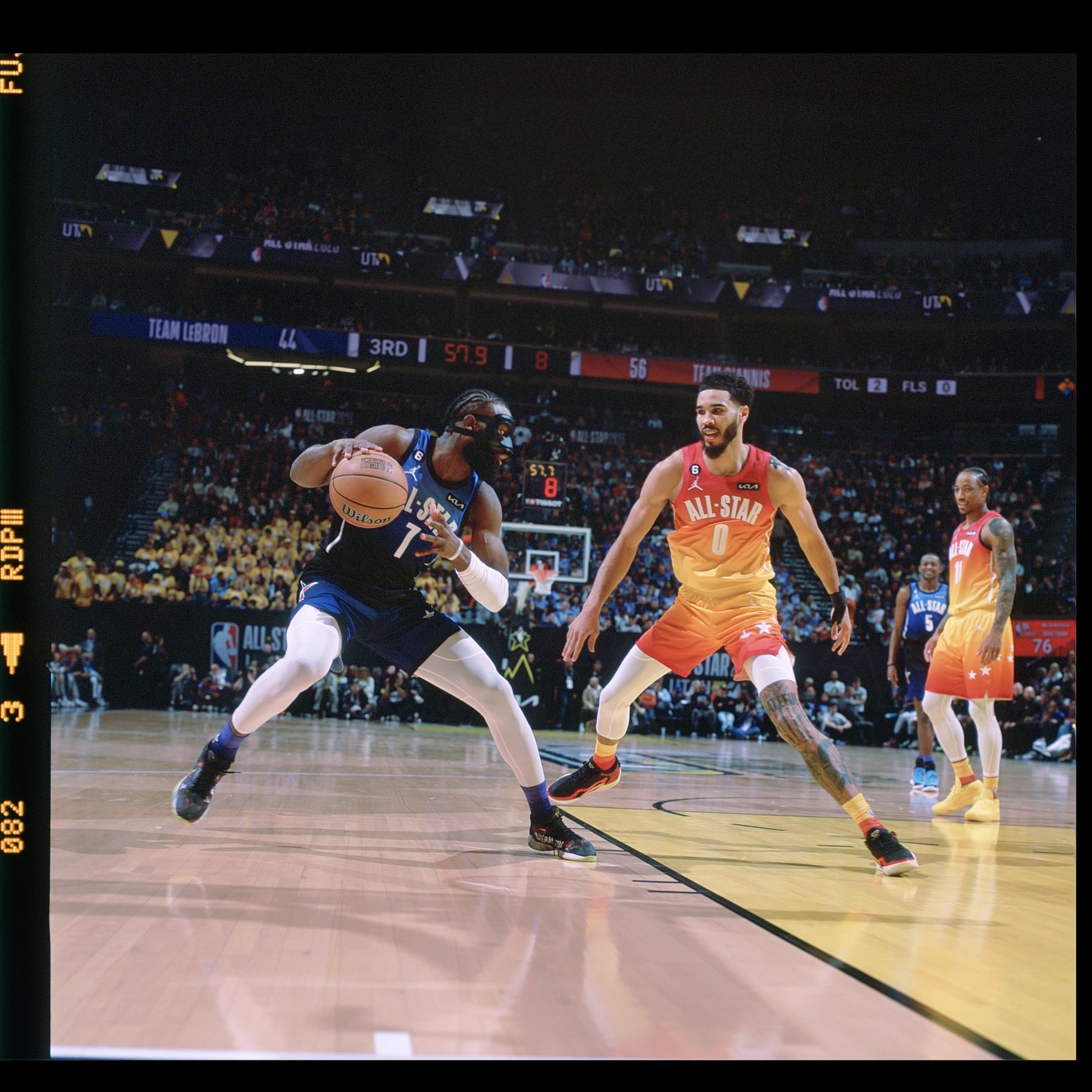 SALT LAKE CITY, UT - FEBRUARY 19: Jaylen Brown #7 of Team LeBron handles the ball during the game  NBA All-Star Game as part of 2023 NBA All Star Weekend on Sunday, February 19, 2023 at Vivint Arena in Salt Lake City, Utah. NOTE TO USER: User expressly acknowledges and agrees that, by downloading and/or using this Photograph, user is consenting to the terms and conditions of the Getty Images License Agreement. Mandatory Copyright Notice: Copyright 2023 NBAE (Photo by Nathaniel S. Butler/NBAE via Getty Images)