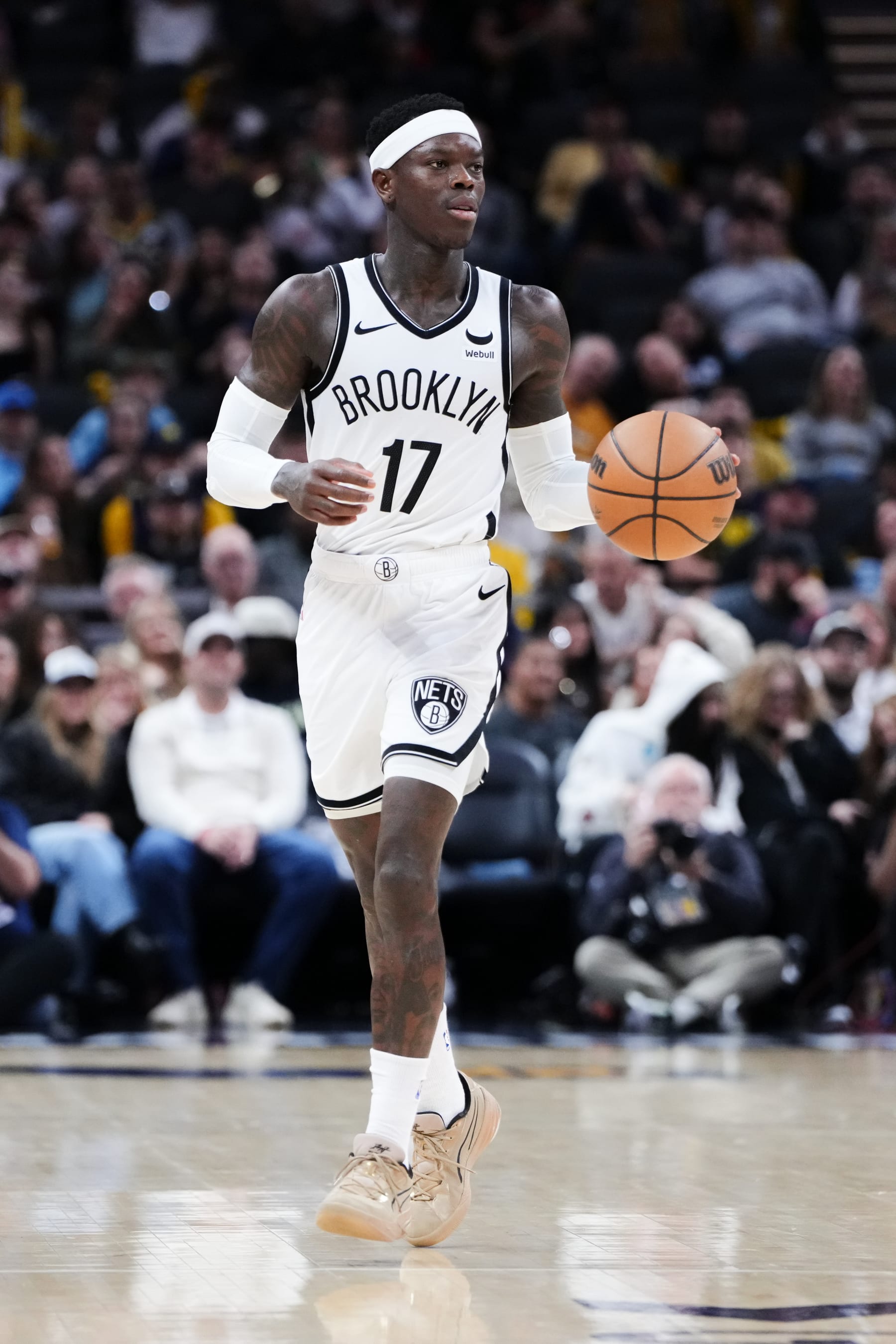 INDIANAPOLIS, INDIANA - APRIL 01: Dennis Schroder #17 of the Brooklyn Nets dribbles the ball in the second quarter against the Indiana Pacers at Gainbridge Fieldhouse on April 01, 2024 in Indianapolis, Indiana. NOTE TO USER: User expressly acknowledges and agrees that, by downloading and or using this photograph, User is consenting to the terms and conditions of the Getty Images License Agreement. (Photo by Dylan Buell/Getty Images)