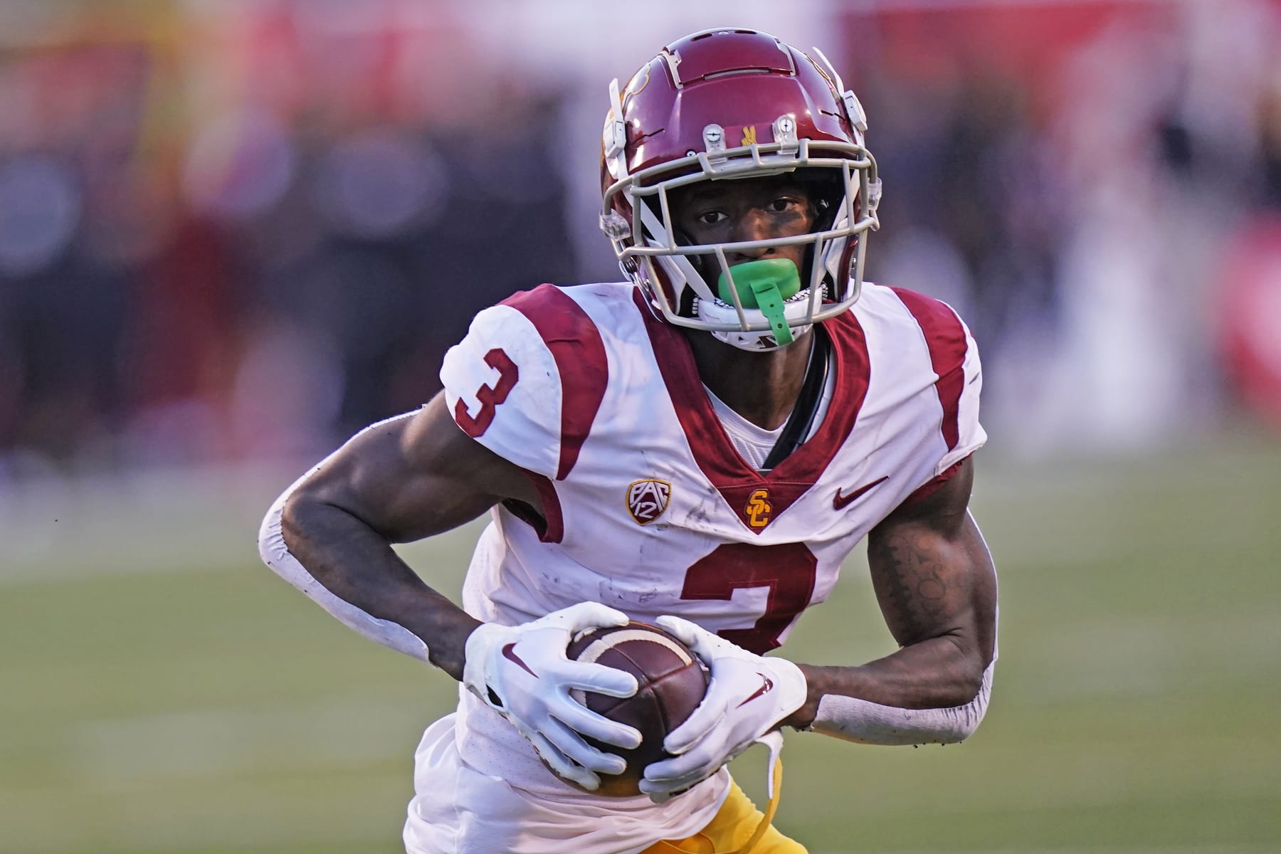 Southern California wide receiver Jordan Addison (3) carries the ball against Utah during the first half of an NCAA college football game Saturday, Oct. 15, 2022, in Salt Lake City. (AP Photo/Rick Bowmer)