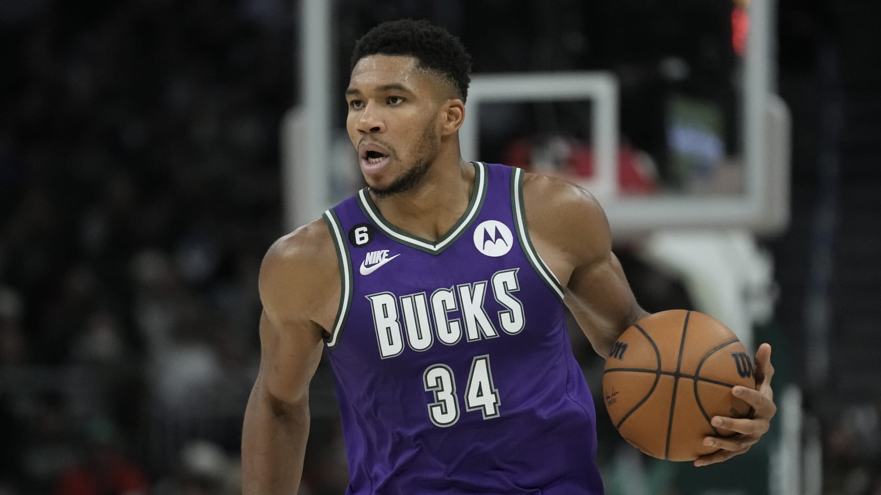Milwaukee Bucks' Giannis Antetokounmpo during the second half of an NBA basketball game against the New York Knicks Friday, Oct. 28, 2022, in Milwaukee. The Bucks won 119-108. (AP Photo/Morry Gash)