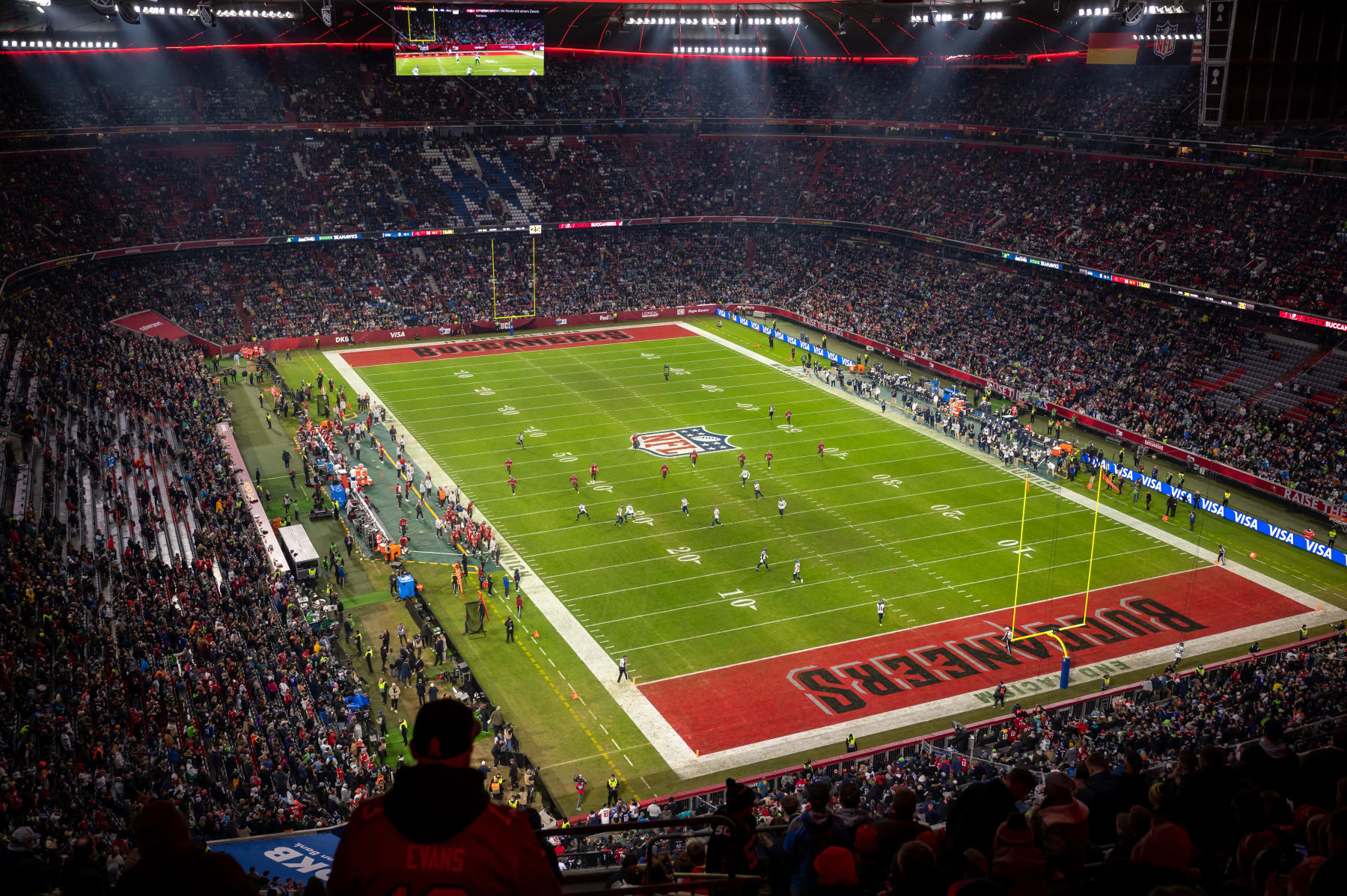 MUNICH, GERMANY - NOVEMBER 13: A general view of the inside of the stadium in the third quarter during the NFL match between Seattle Seahawks and Tampa Bay Buccaneers at Allianz Arena on November 13, 2022 in Munich, Germany. (Photo by Sebastian Widmann/Getty Images)
