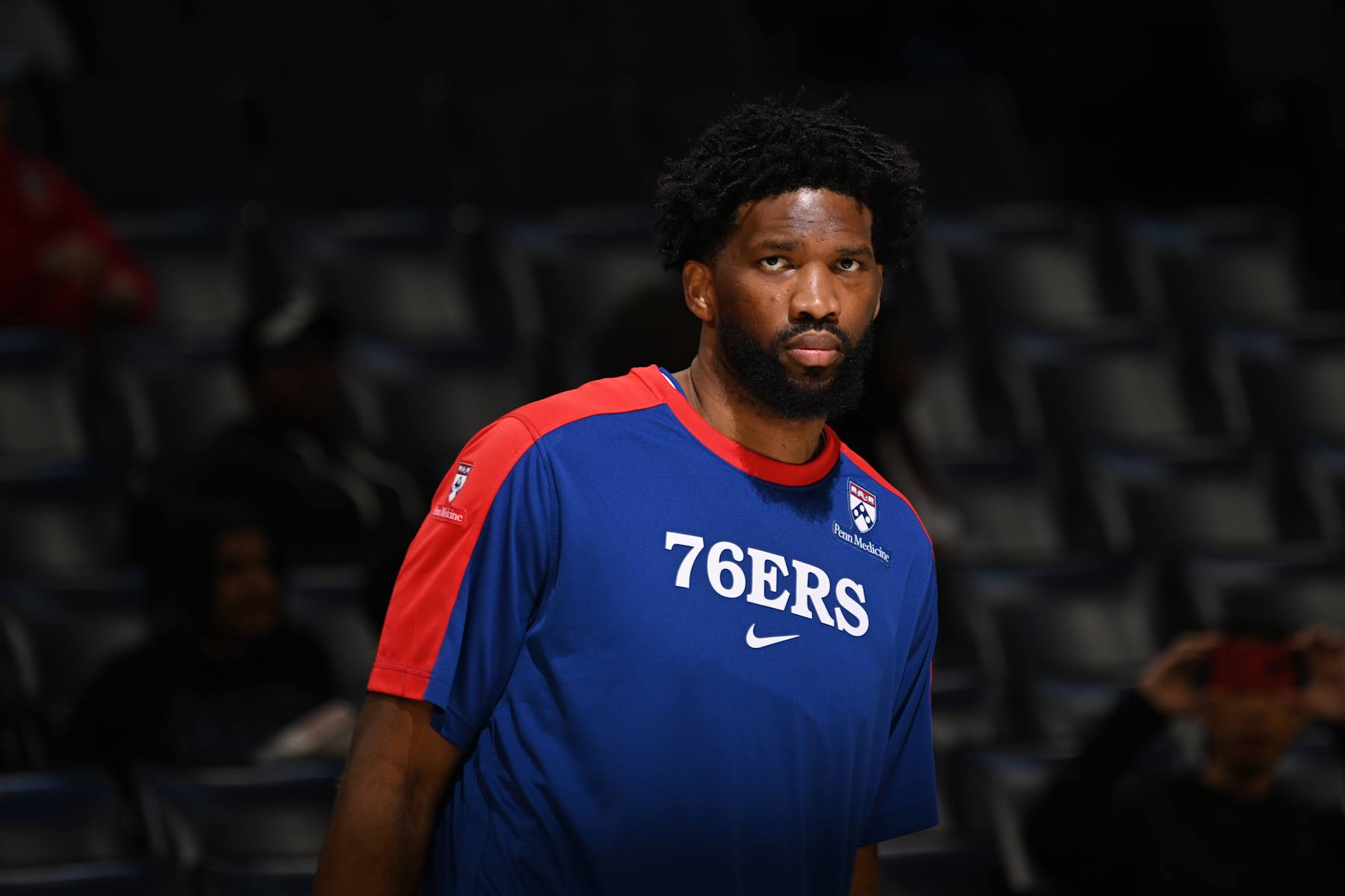 MEMPHIS, TN - NOVEMBER 20: Joel Embiid #21 of the Philadelphia 76ers looks on before the game against the Memphis Grizzlies on November 20, 2024 at FedExForum in Memphis, Tennessee. NOTE TO USER: User expressly acknowledges and agrees that, by downloading and or using this photograph, User is consenting to the terms and conditions of the Getty Images License Agreement. Mandatory Copyright Notice: Copyright 2024 NBAE (Photo by Grant Burke/NBAE via Getty Images)